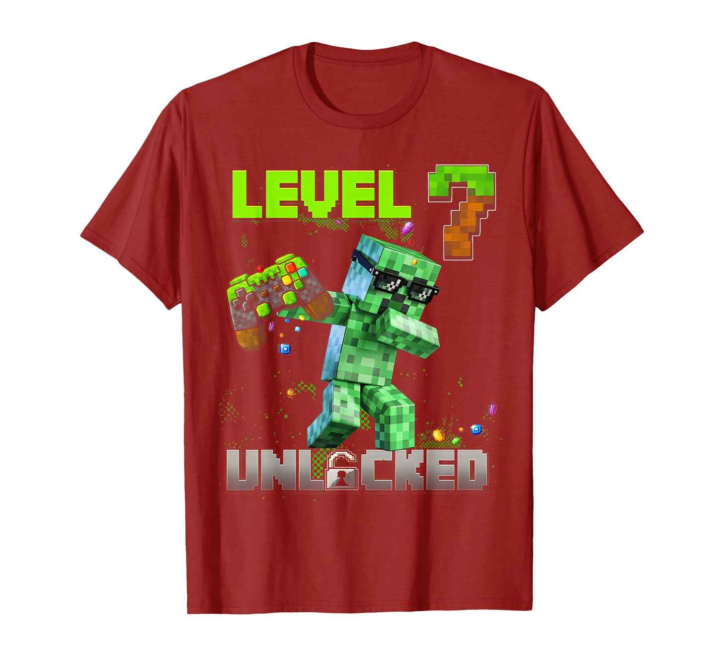 Level 7 Unlocked Funy Birthday Boy Pixel Gamer 7th Birthday T-Shirt