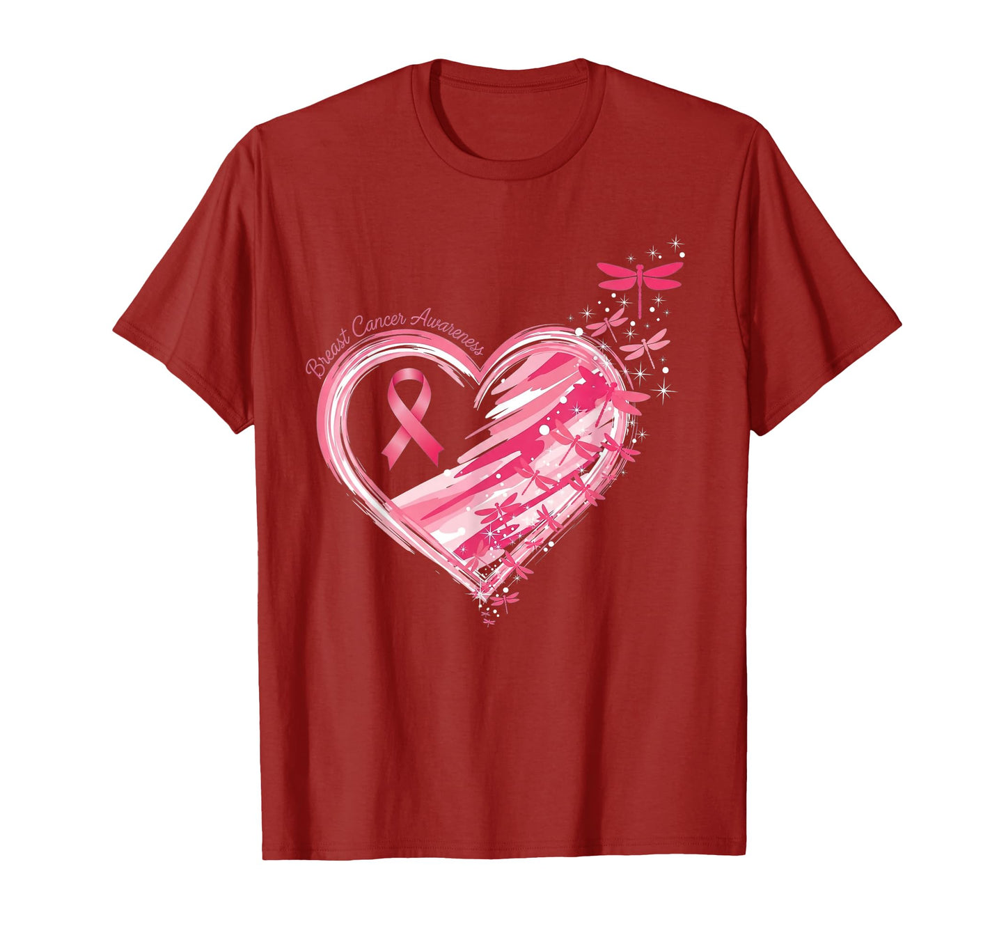 Breast Cancer Heart Dragonflies Awareness Women Kids Men T-Shirt