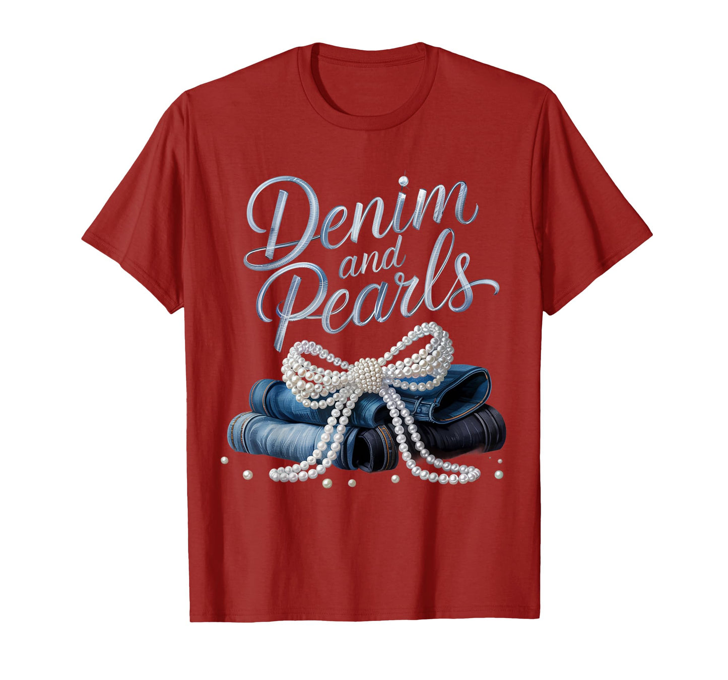Denim and Pearls for Ladies 2025 Denim with pearls T-Shirt