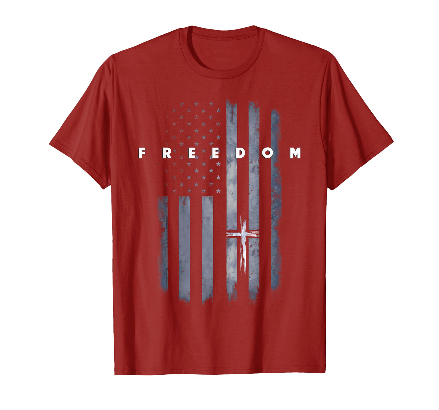 Grunge American Flag and Cross Faith Family Freedom T-Shirt