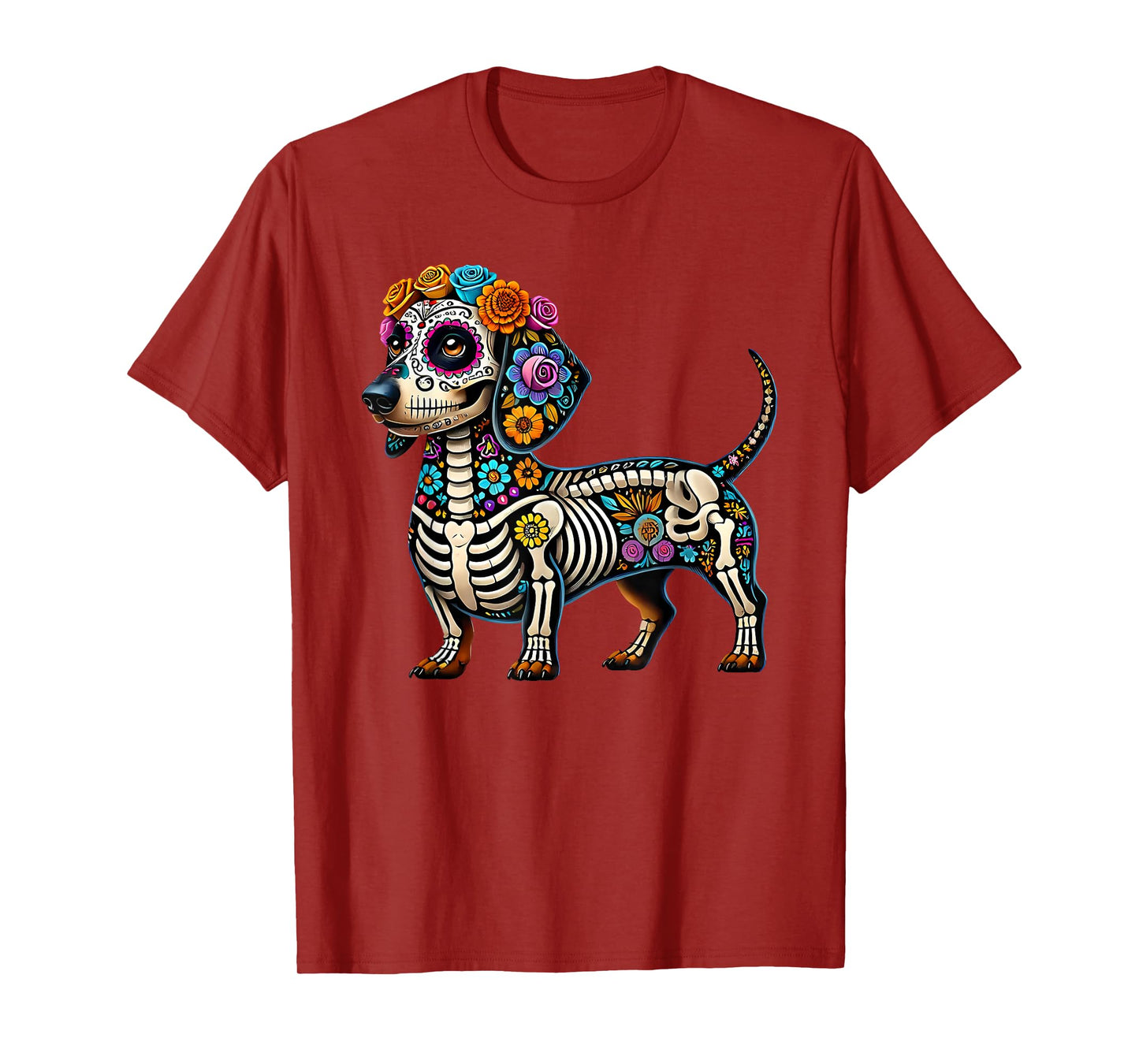 Mexican Sugar Skull Dachshund Dog Dia de Muertos Halloween T-Shirt