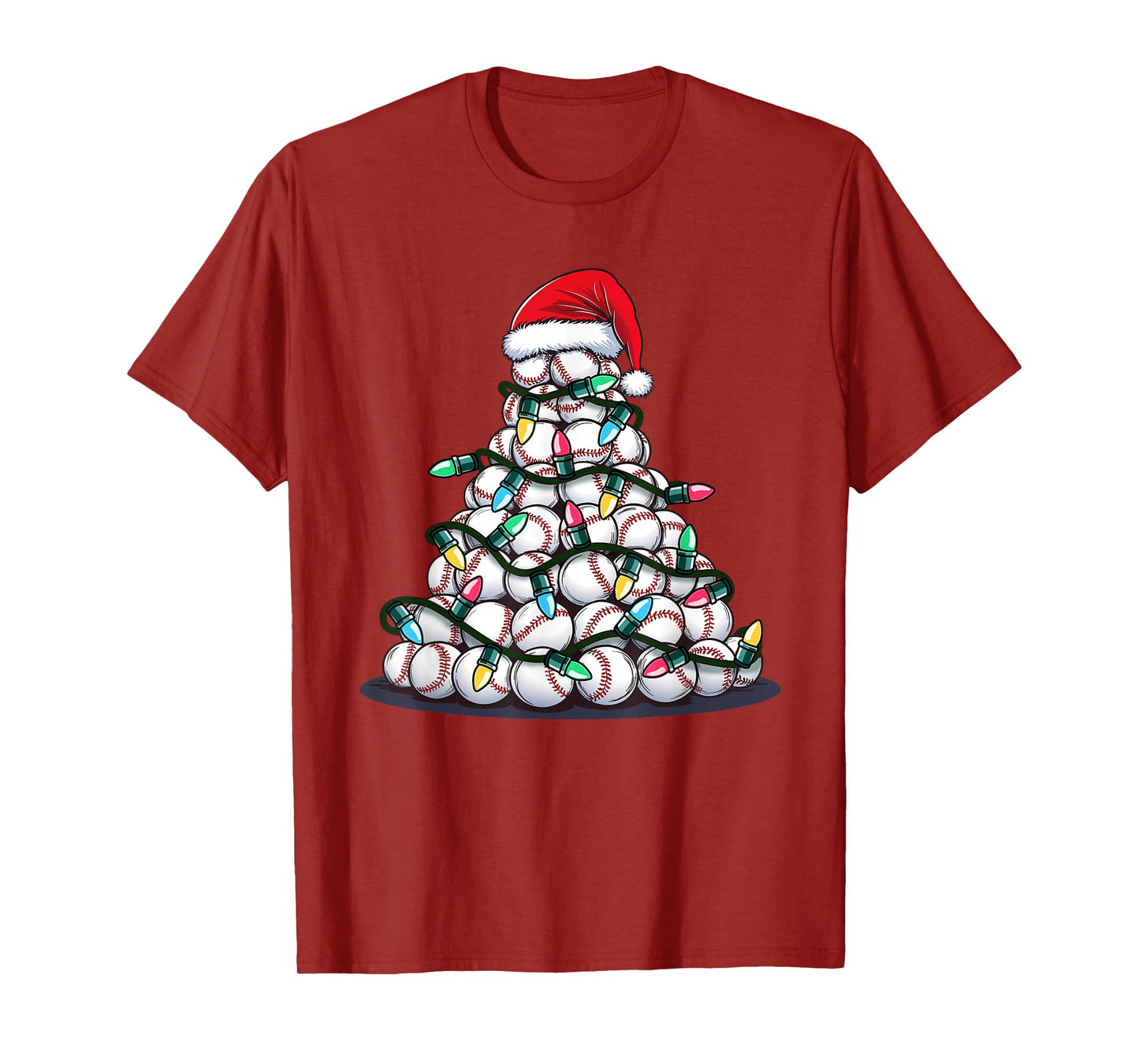 Baseball Christmas Tree Men Boys Youth Santa Sports T-Shirt