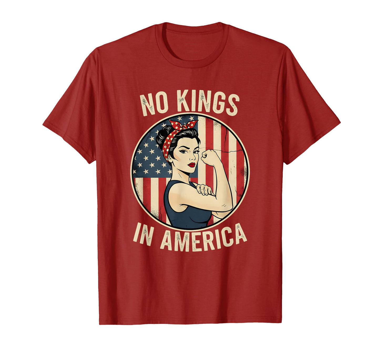 No Kings in America Patriotic Women Vintage American Flag T-Shirt