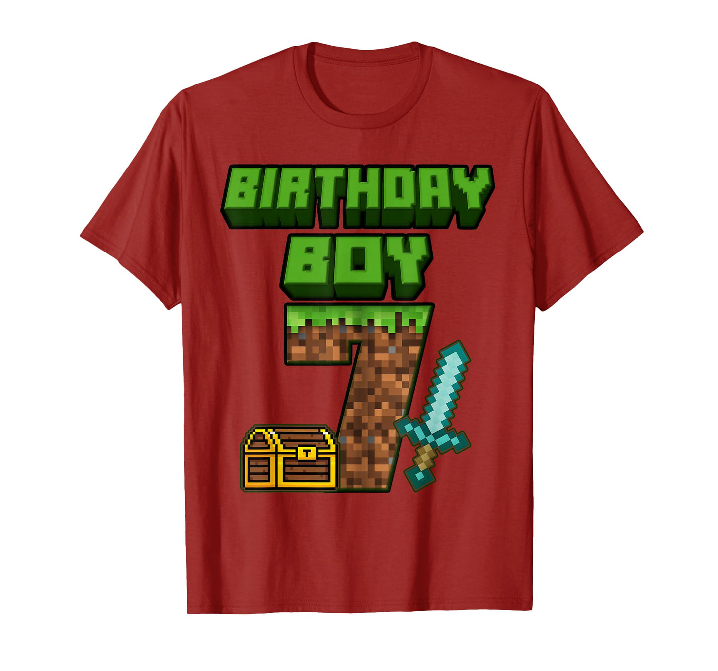 7 Year Old BDay Decorations 7th Birthday Boy Game Pixel T-Shirt