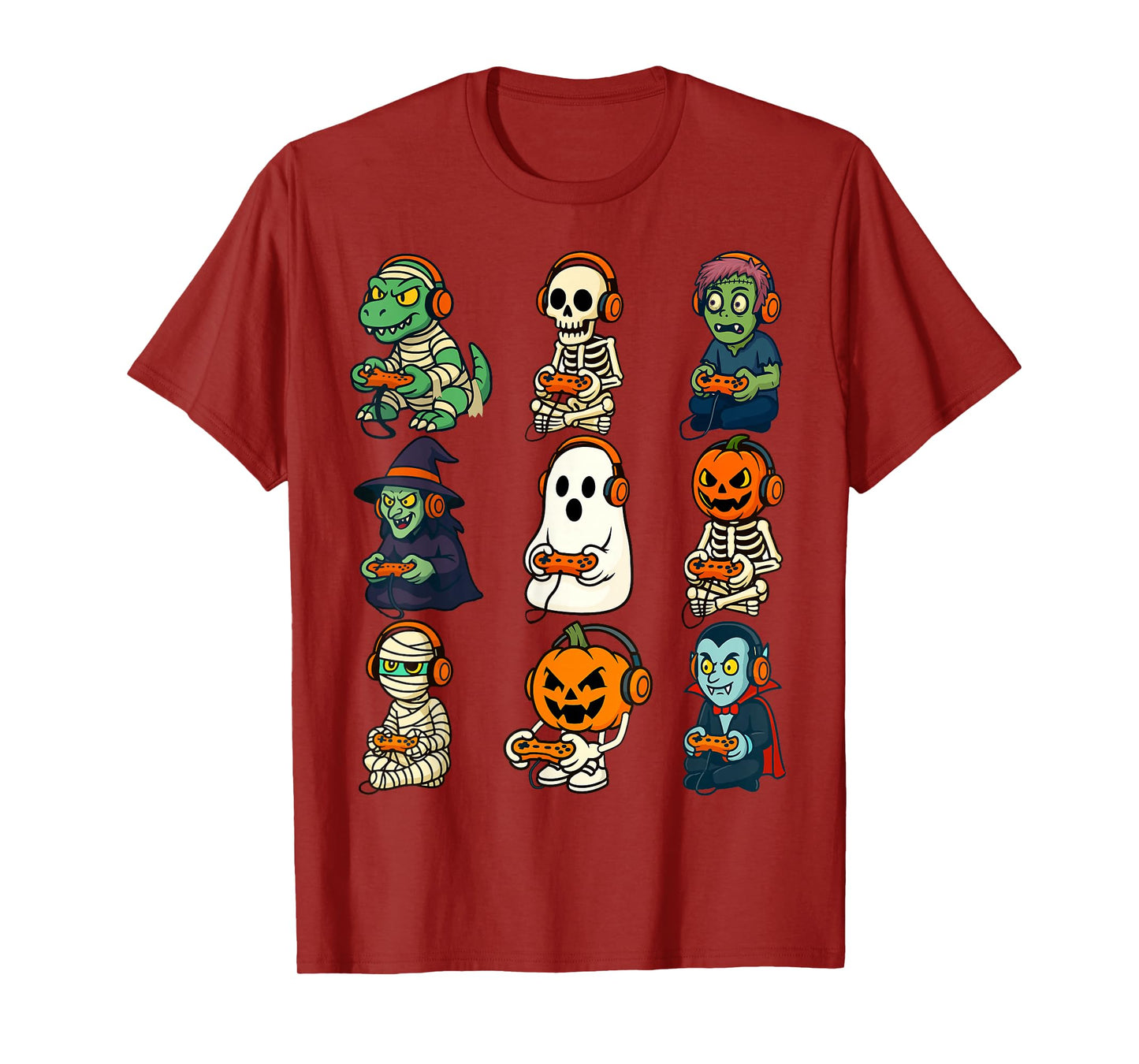 Halloween Boys Kids Gamer Dinosaur Skeleton Ghost Pumpkin T-Shirt