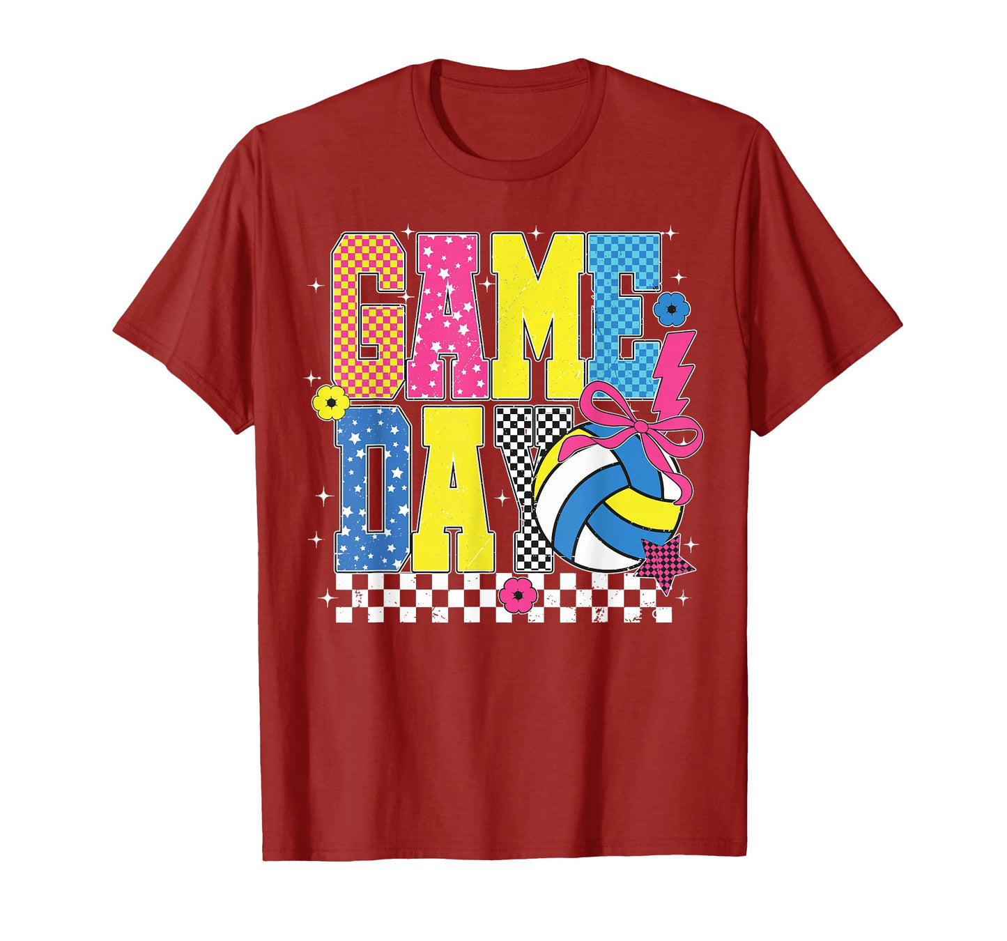 Game Day Volleyball Checkered Funny Volleyball Coquette Bow T-Shirt