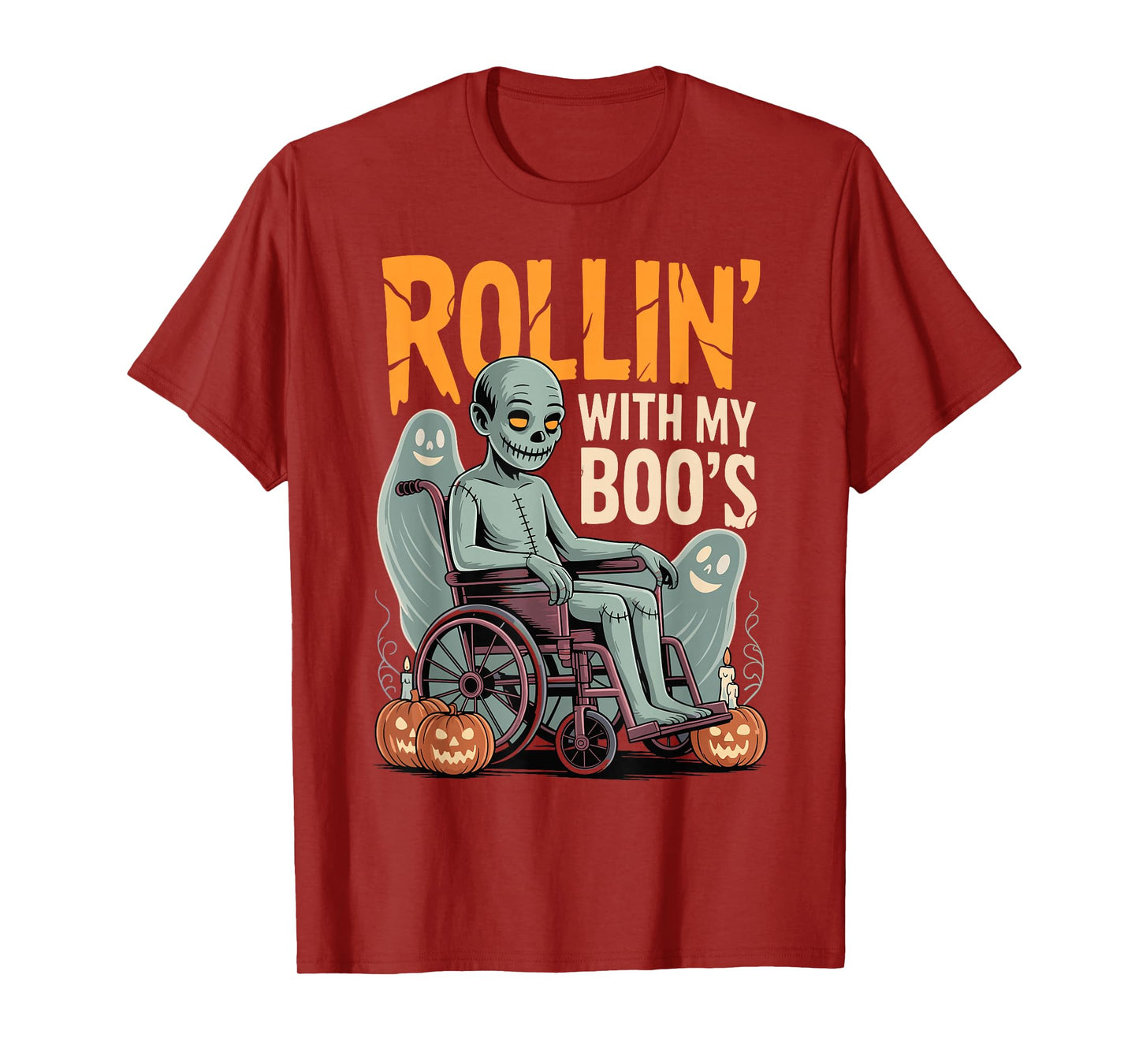 Halloween Wheelchair Costume Handicap Joke Rollin with Boo's T-Shirt