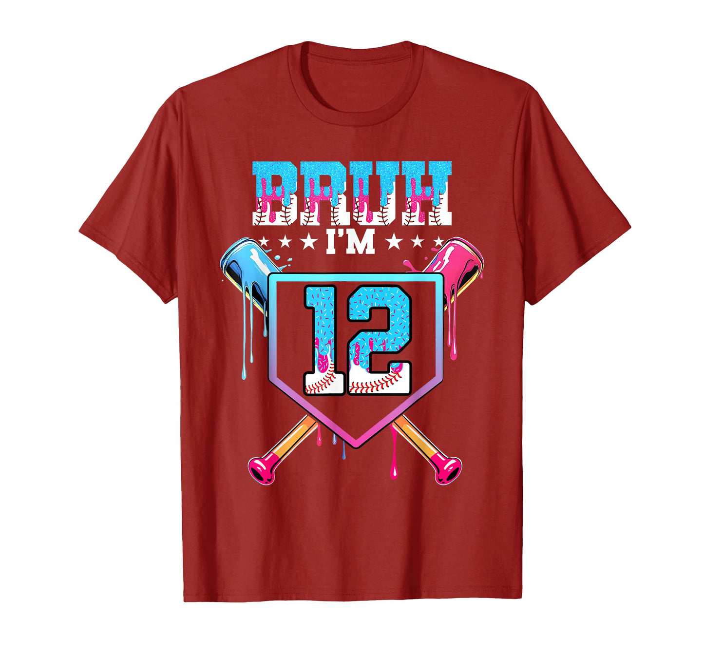 Bruh 12th Birthday Boy Baseball Ice Cream Drip T-Shirt