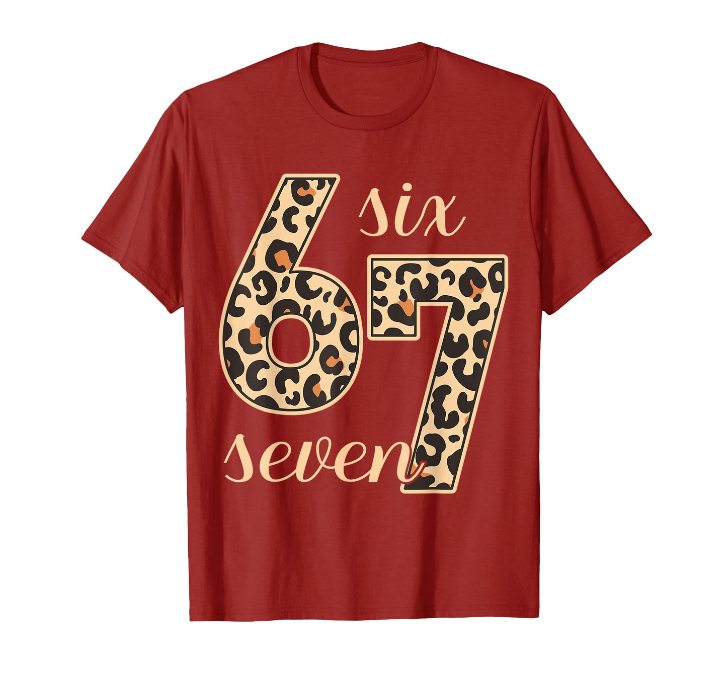 Six Seven Meme 6-7 Number Leopard Print Gen Z Gen Alpha T-Shirt