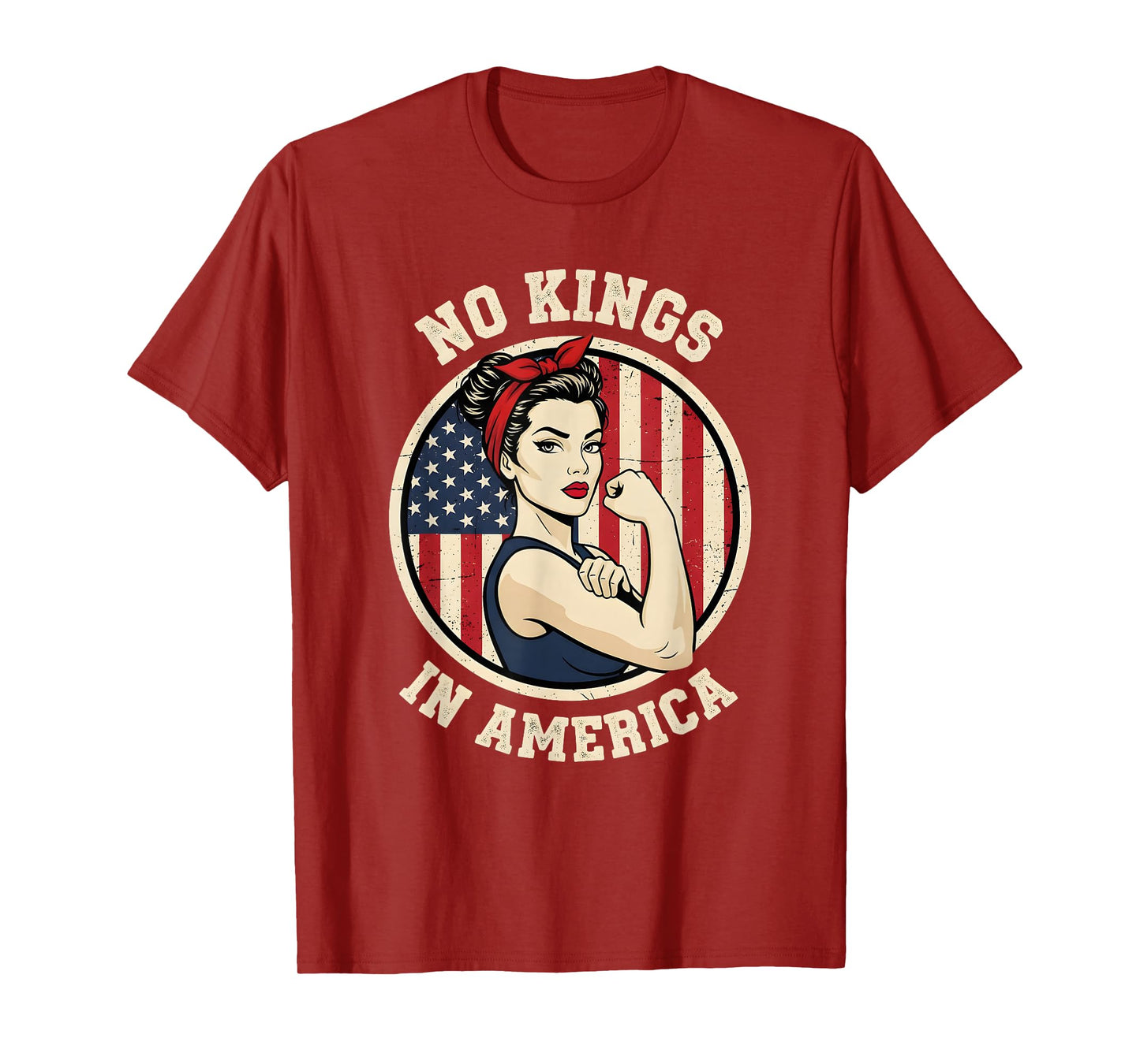 No Kings in America Patriotic Women Vintage American Flag T-Shirt