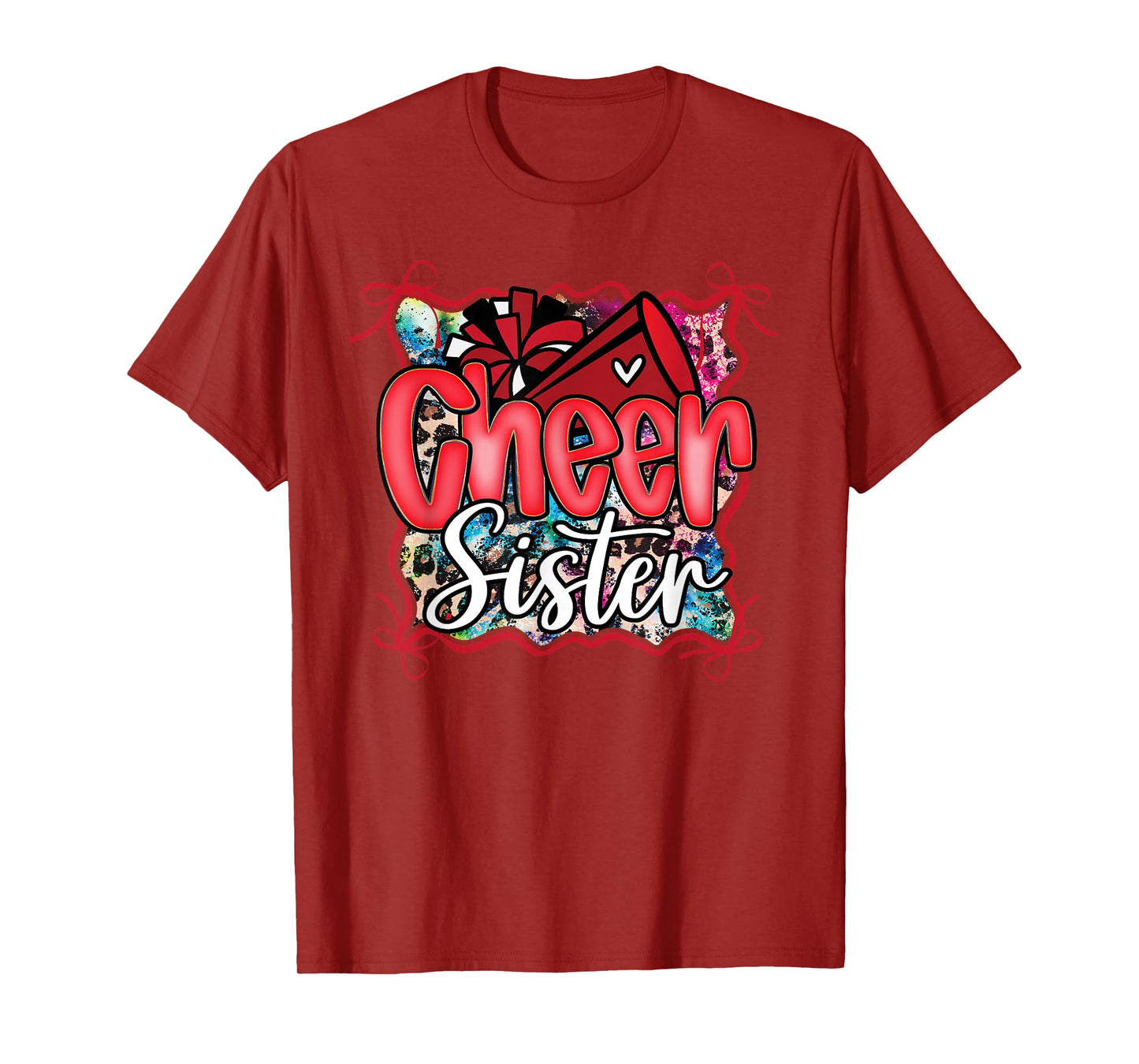 Leopard Rainbow Coquette Cheer Sister Cheerleader Bow Girl T-Shirt