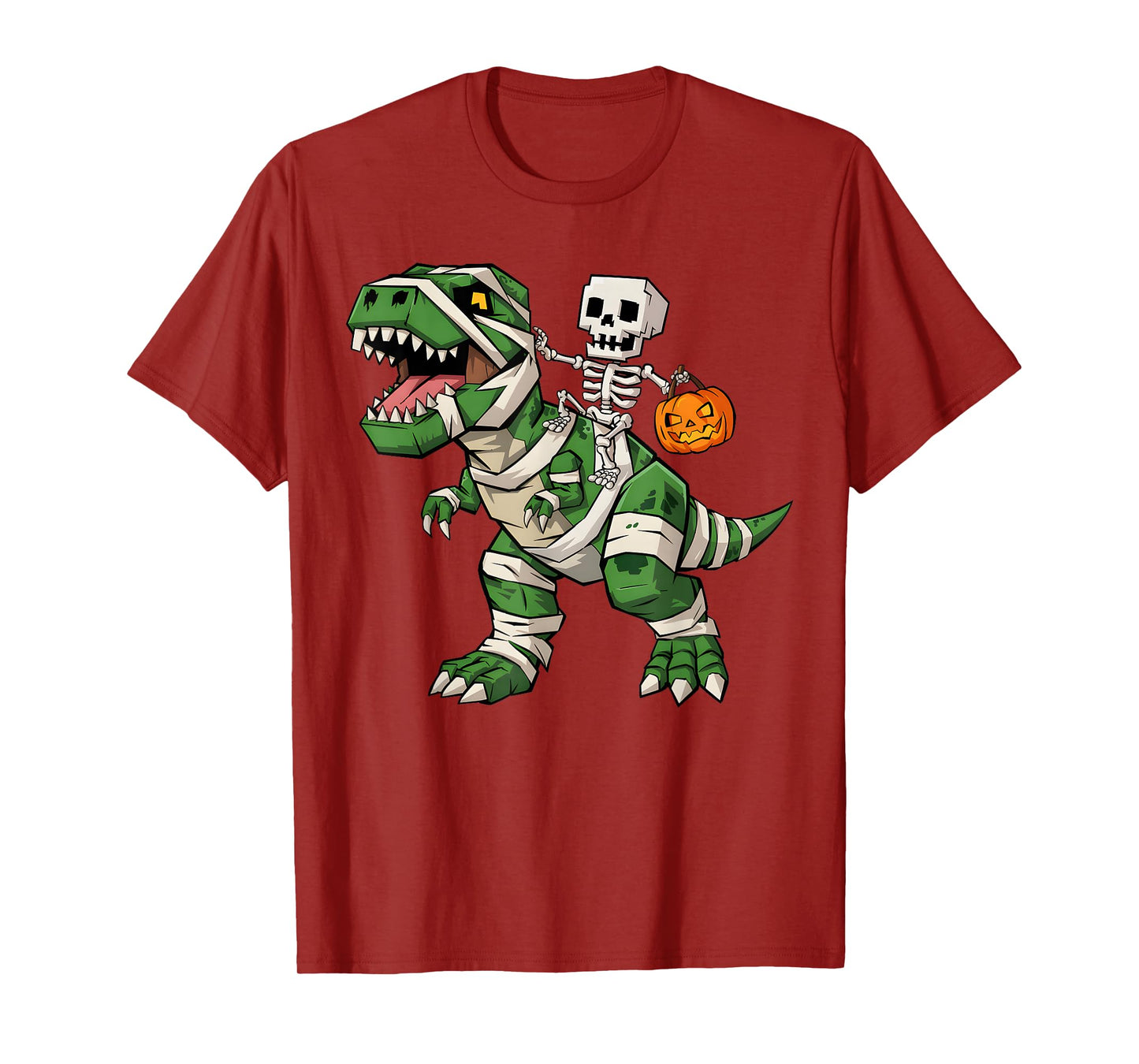 Skeleton Dinosaur T rex Boys Kids Funny Halloween Pumpkin T-Shirt
