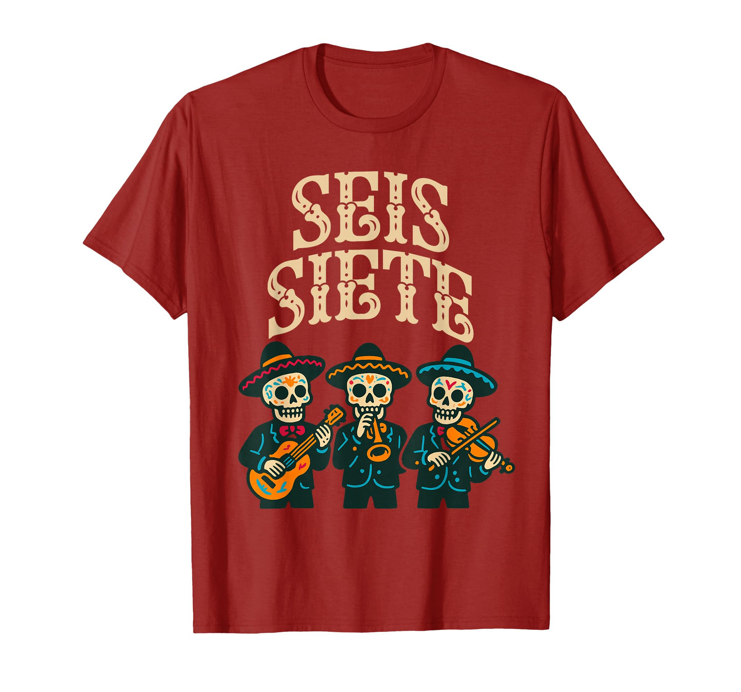 SEIS Siete Mexican 67 Funny Skull Graphic T-Shirt