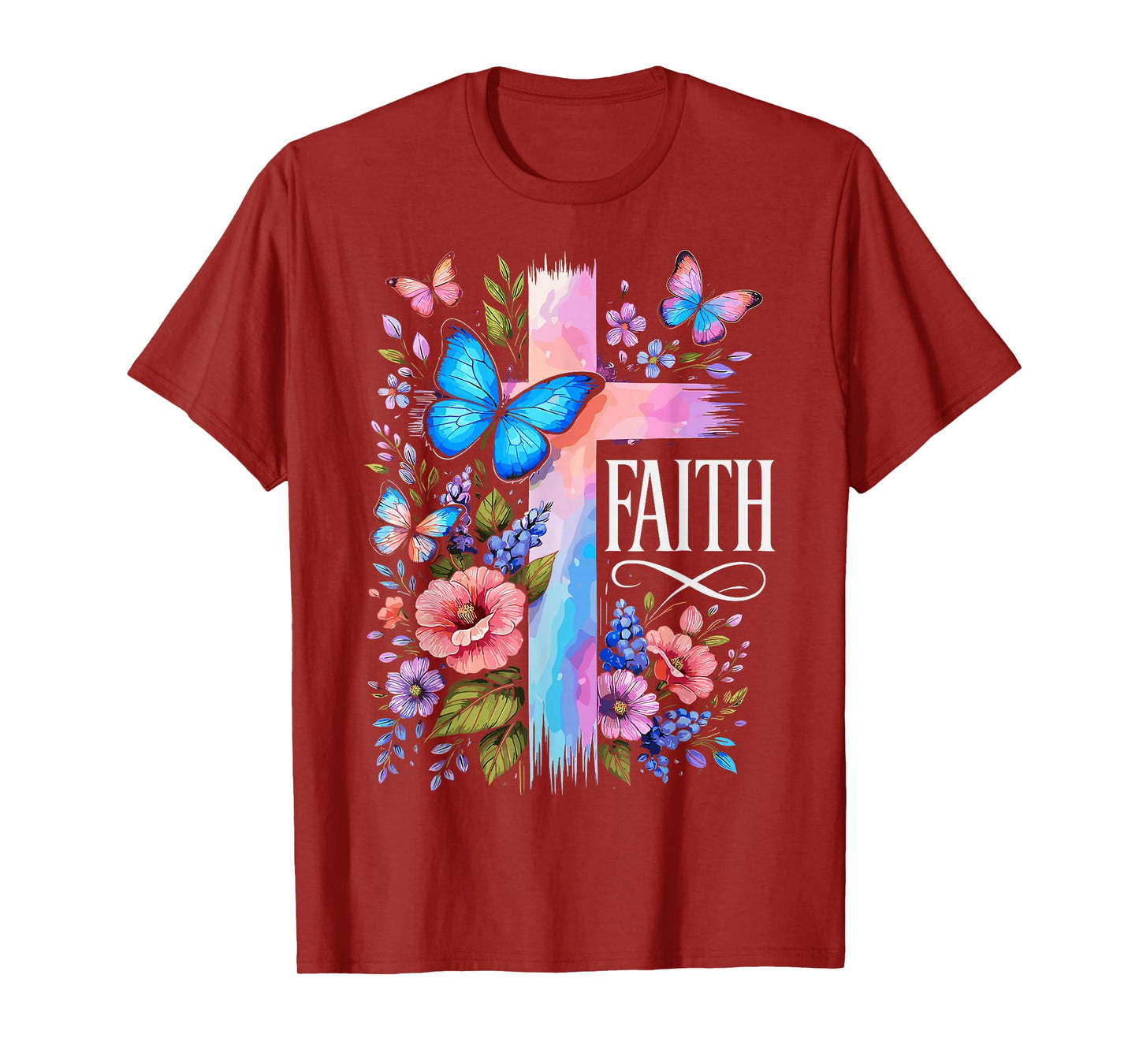 Faith Christian Floral Butterflies Christ Religious Jesus T-Shirt