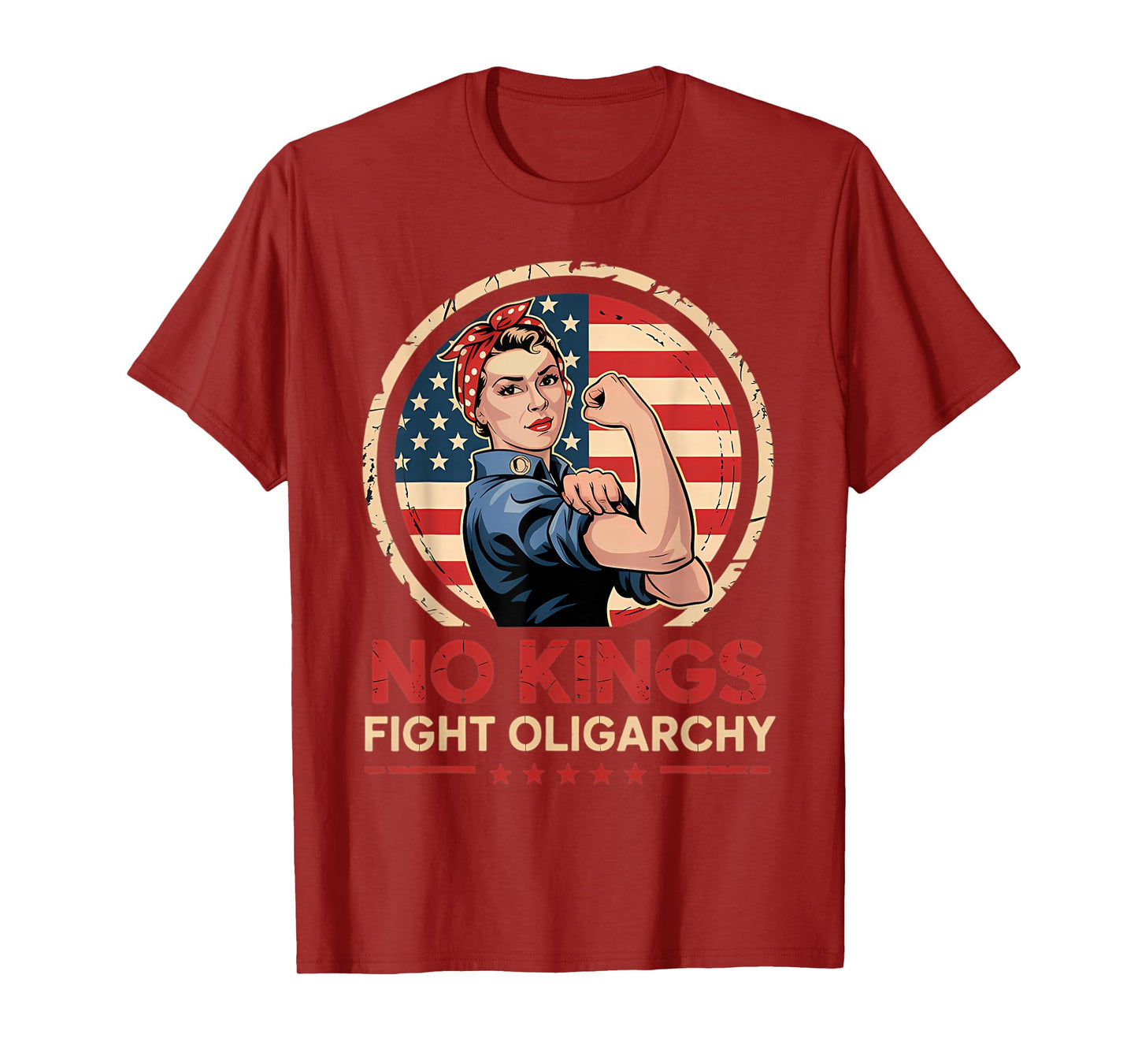 Vintage No Kings Fight Oligarchy Woman's Girl America Flag T-Shirt