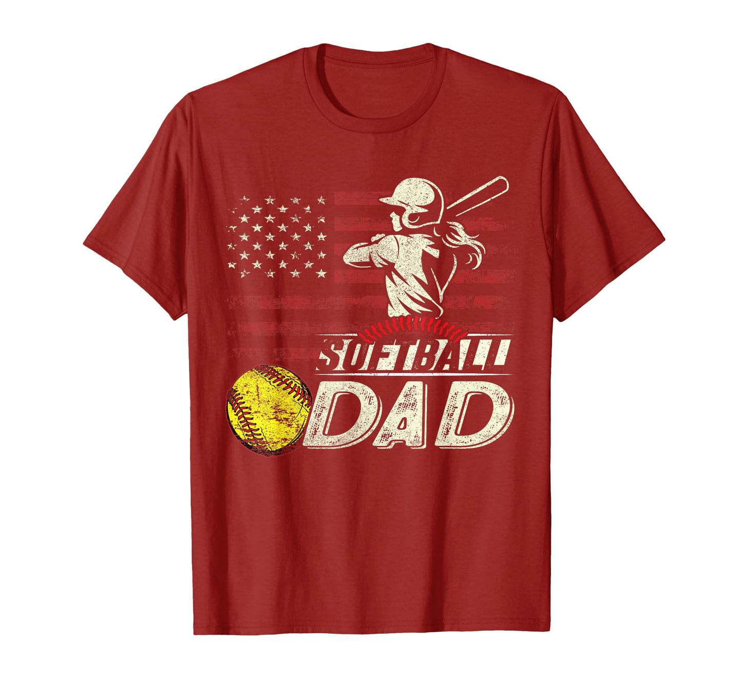 Softball Dad US Flag Gifts For Dad Men Patriotic Fathers Day T-Shirt
