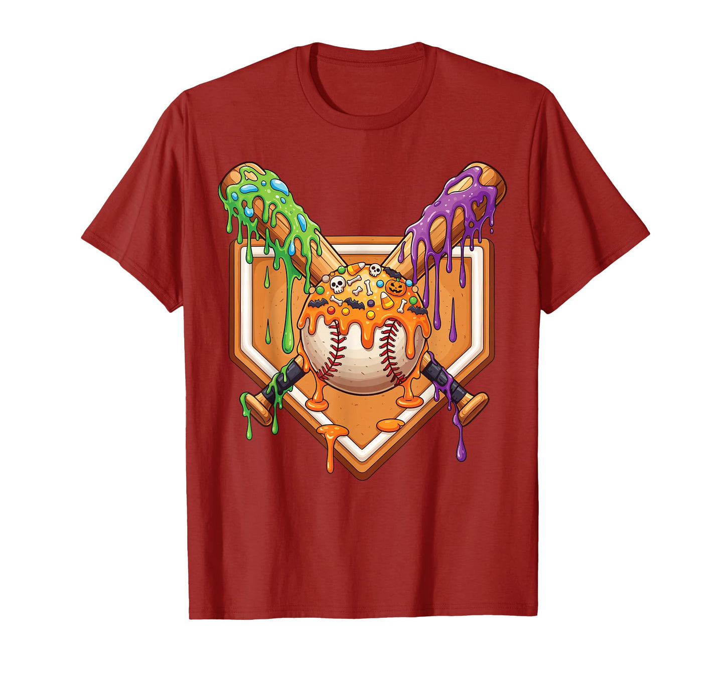 Baseball Drip For Boys Ice Cream Drip Halloween Baseball T-Shirt
