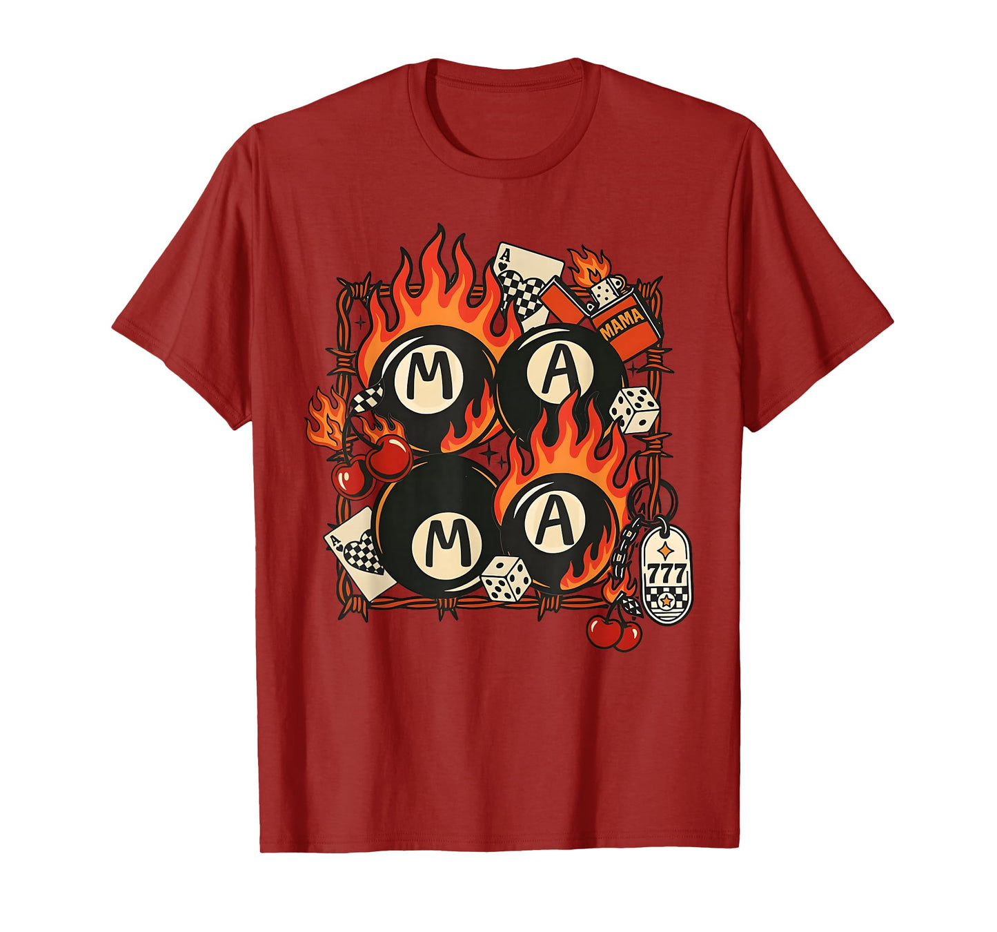 Mama Rockabilly Retro Tattoo Style Flame Dice Cherry T-Shirt