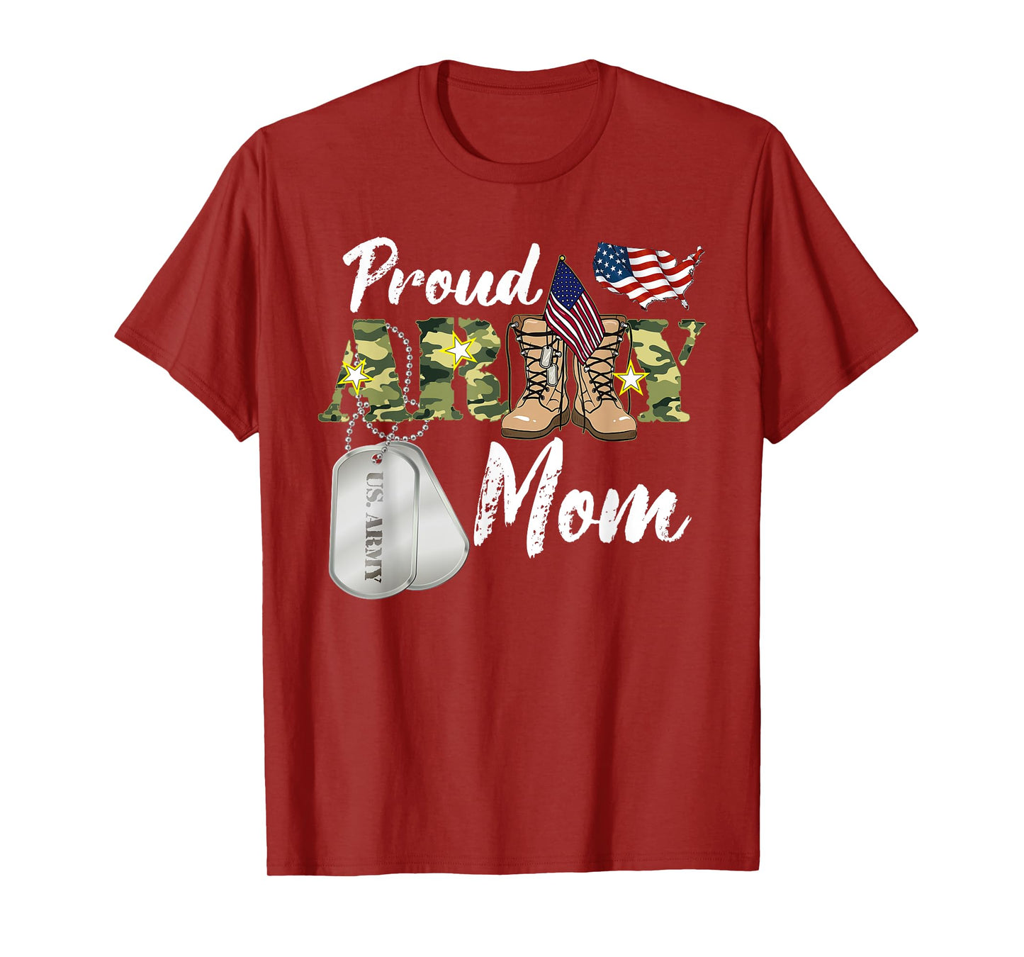 Mom Military Mom with Dog Tag US Flag T-Shirt for Men Women Kids