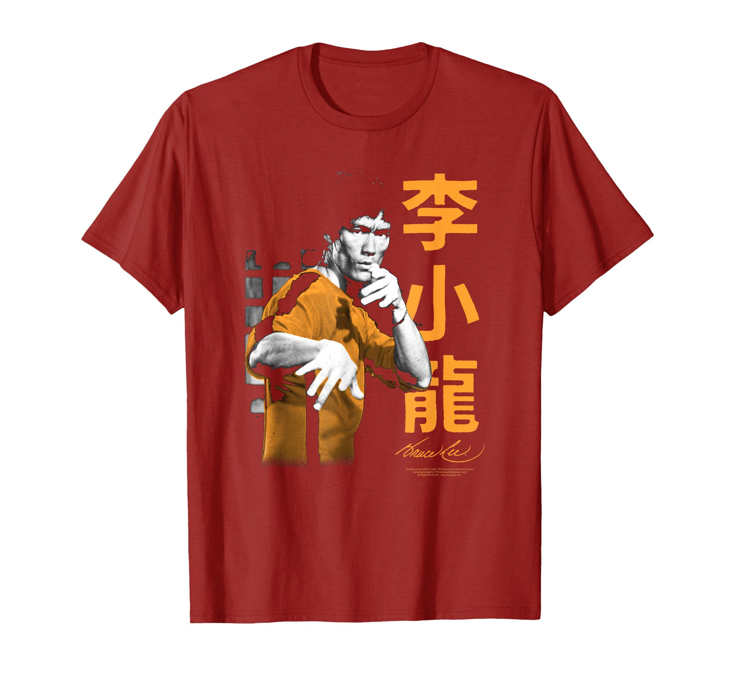 Bruce Lee Iconic Fight Pose Yellow Text Retro Martial Arts T-Shirt