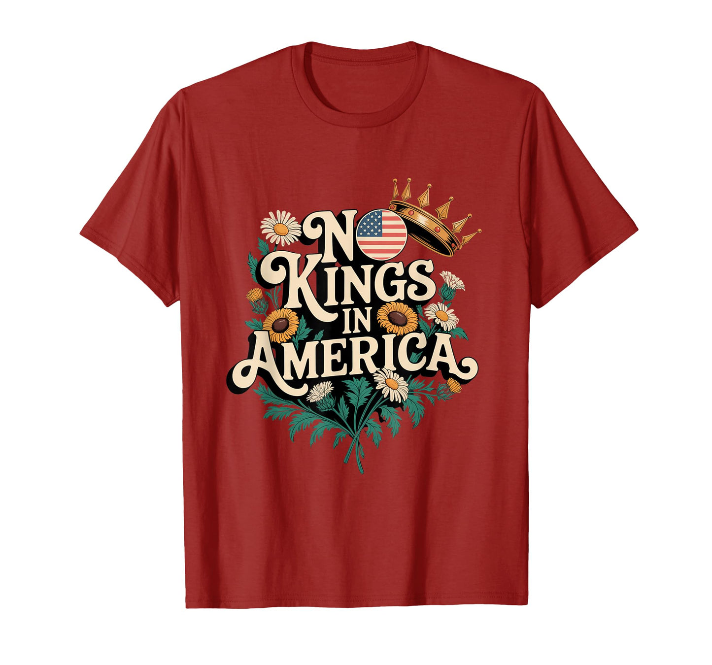 No Kings In America Floral Retro Democracy T-Shirt