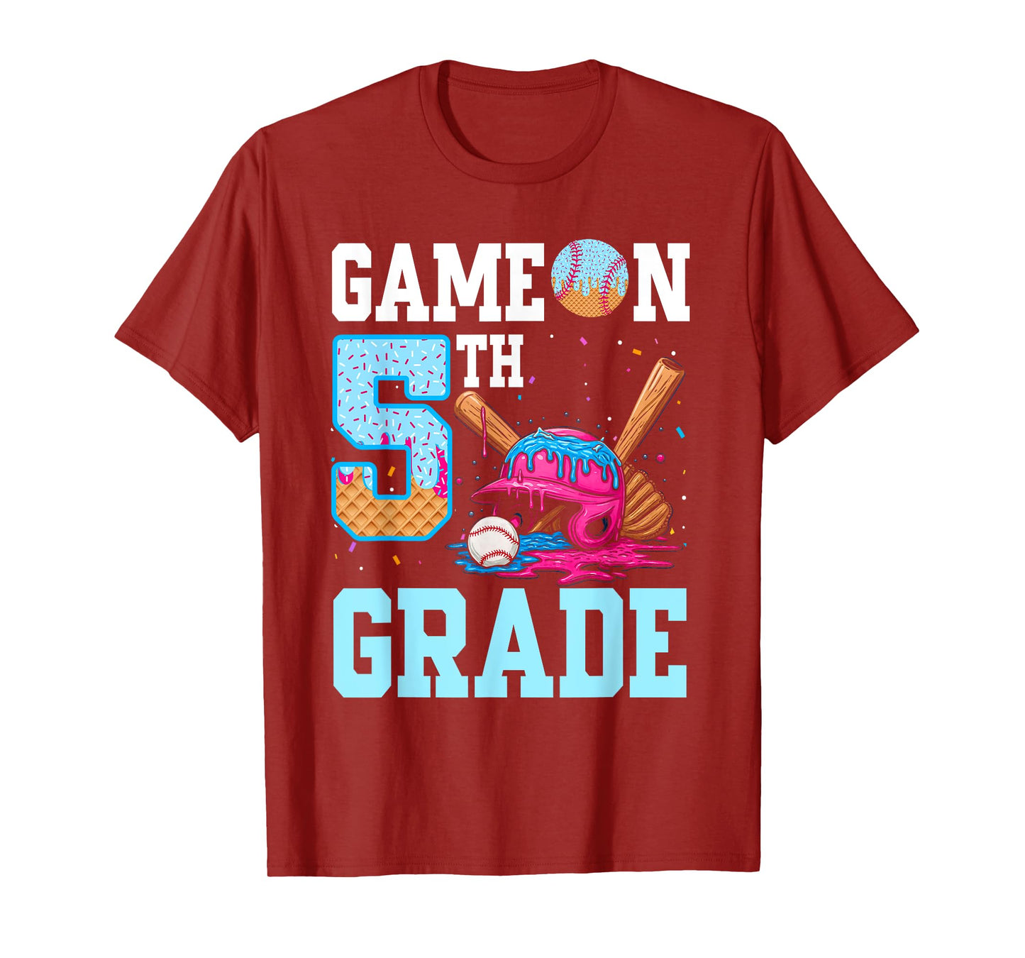 5th Grade Back to School Baseball Drip Ice Cream Game On Kid T-Shirt
