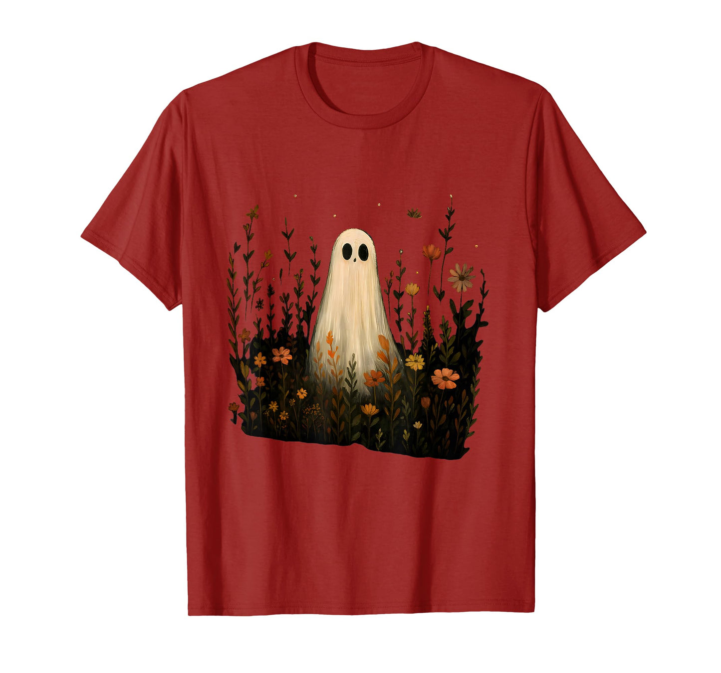 Ghost on a Flower Meadow Halloween Fall Design T-Shirt