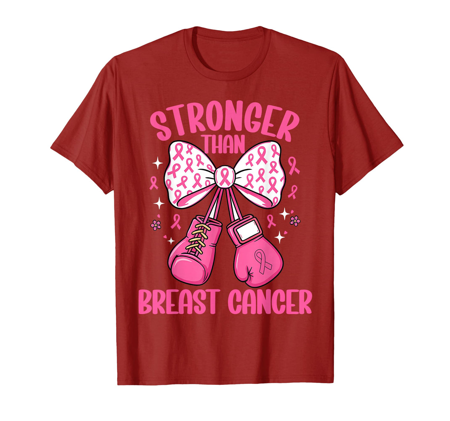 Stronger Than Breast Cancer Boxing Gloves Pink Coquette Bow T-Shirt