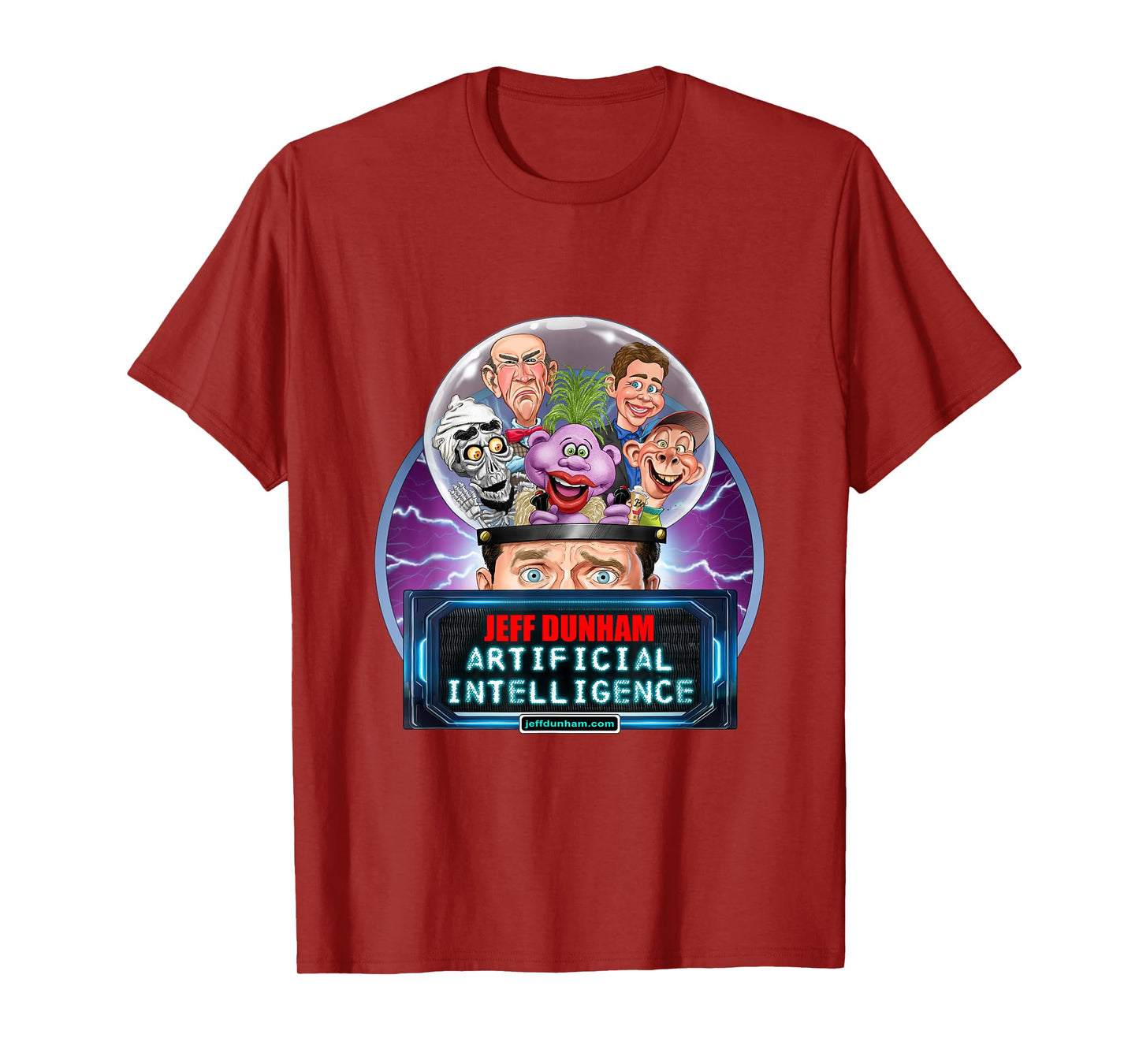 Jeff Dunham: Artificial Intelligence (2025) Unisex T-Shirt - Black, Short Sleeve, Classic Fit, Cartoon Design - Jeff Dunham Fans, Comedy Enthusiasts, Collectors, Kids to Adults