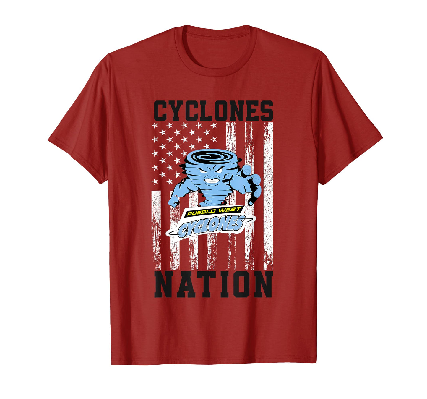 Pueblo West Cyclones Official High School Gear Unisex-Adults Pueblo West Cyclones Logo Nation HS T-Shirt Black Small Modern Casual Cartoon Crew Neck Short Sleeve T-Shirt