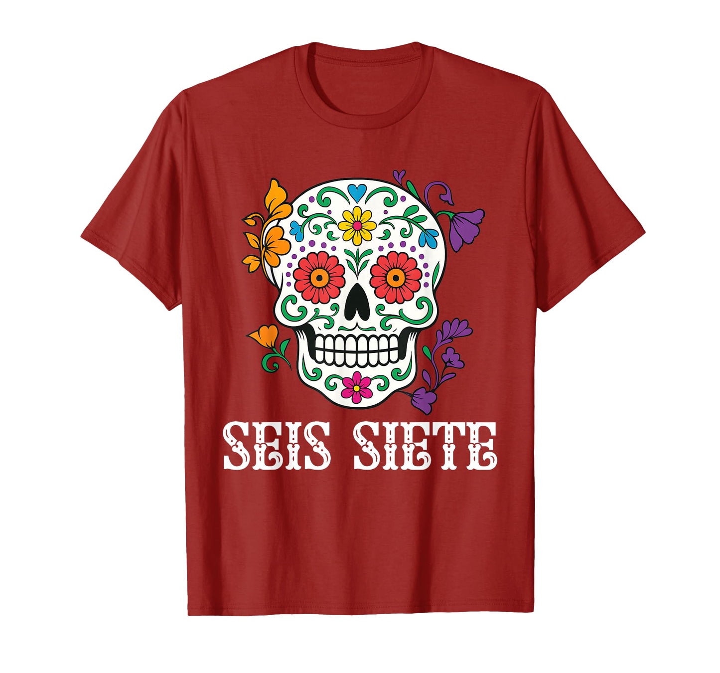 SEIS Siete Mexican Los Muertos Calaveras Sugar Skull 67 Boys T-Shirt