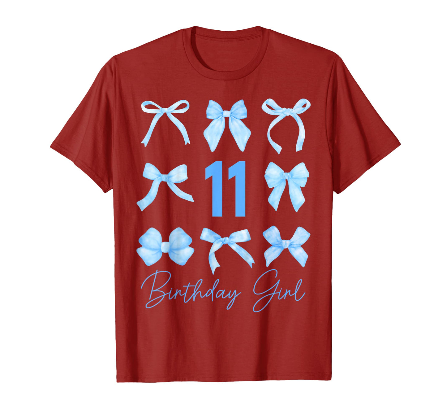 Birthday Girl Blue Coquette Bow 11 Year Old Aesthetic Girly T-Shirt