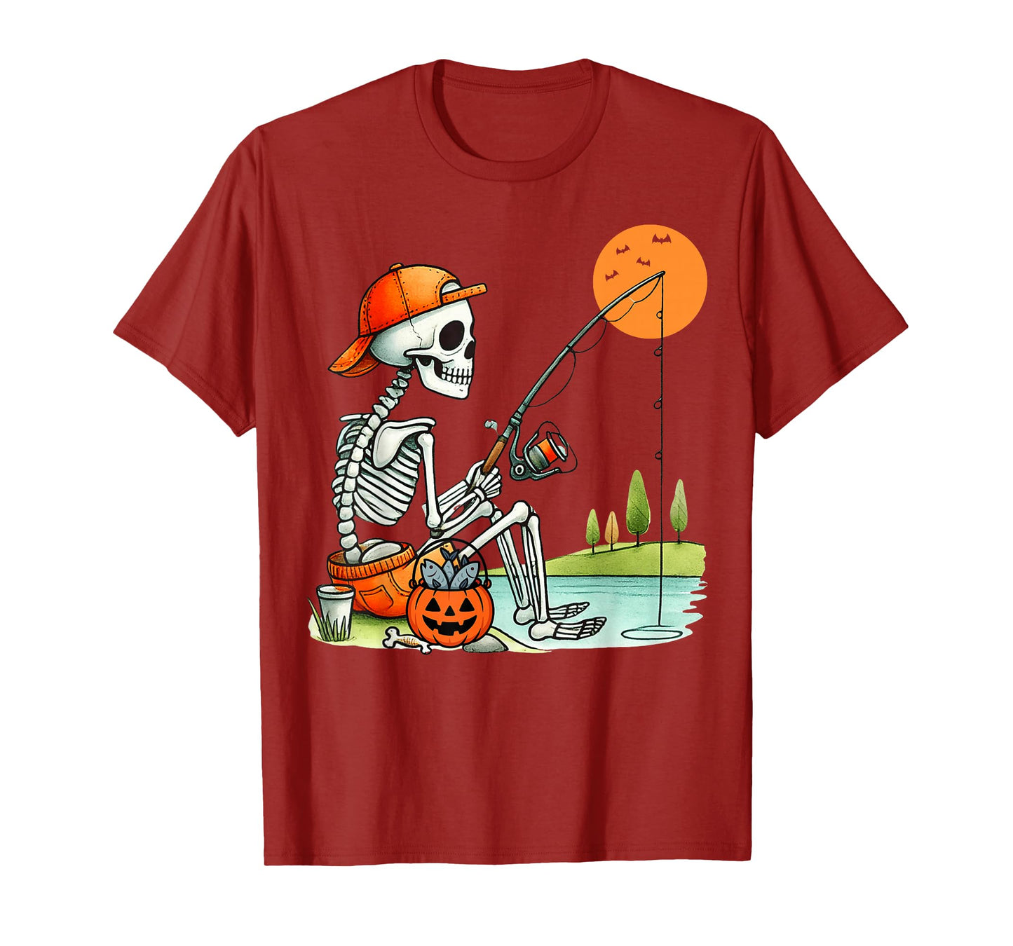 Skeleton Fishing Halloween Costume Funny Fishing Boys Kids T-Shirt