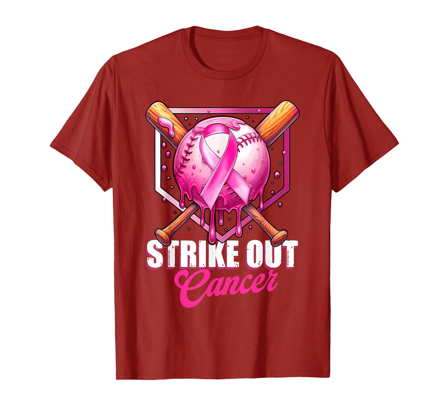 Strike Out Home Plate Baseball Ice Cream Drip Breast Cancer T-Shirt