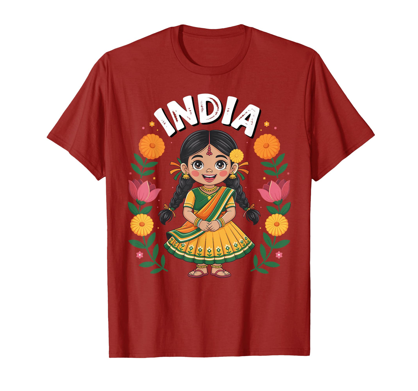 India Flag Culture Pride Cute Indian Girl for Kids T-Shirt
