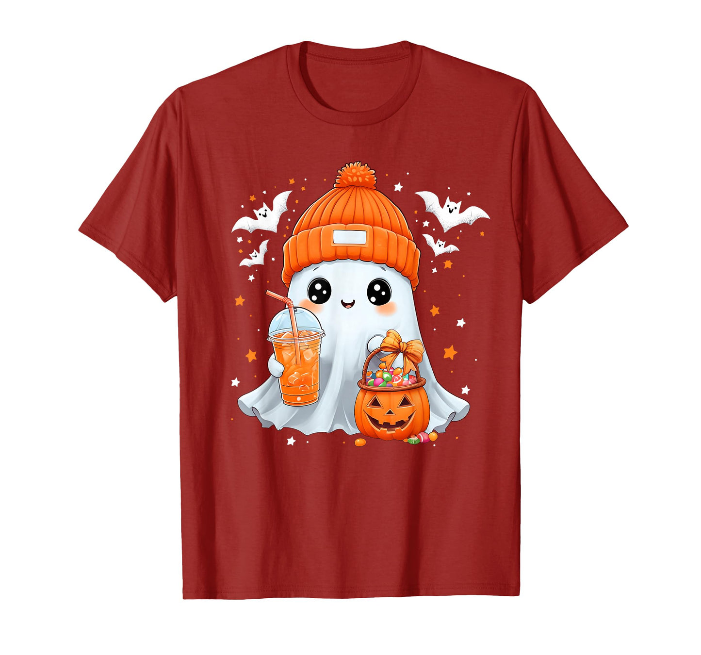 Cute Halloween Ghost Drink Pumpkin Spice Beanie Girl Women T-Shirt