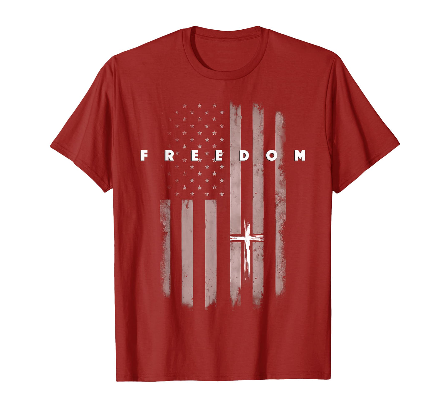 Grunge American Flag and Cross Faith Family Freedom T-Shirt
