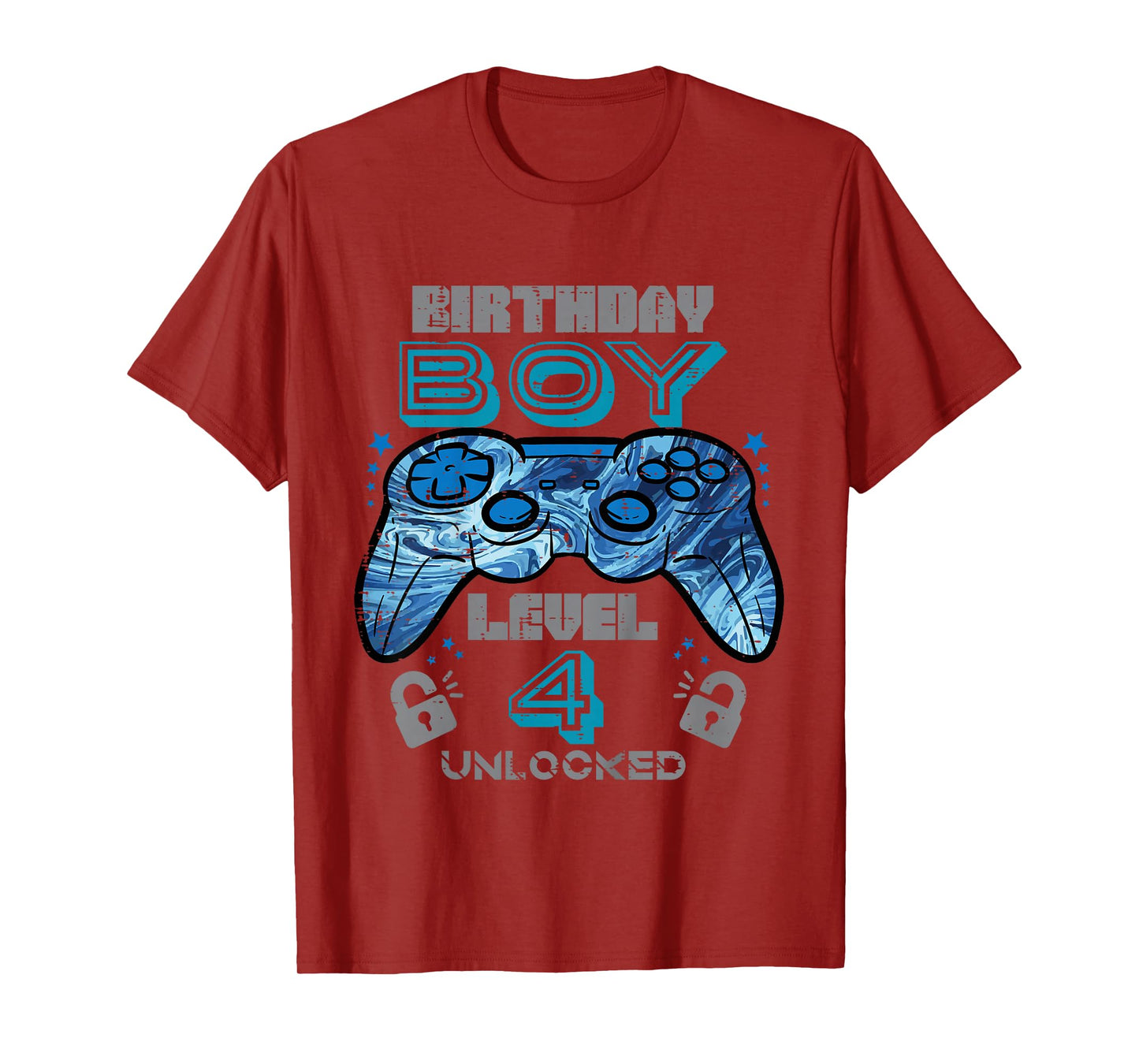 Kids 4th Birthday Gamer Level 4 Unlocked Video Gaming Bday Boys T-Shirt