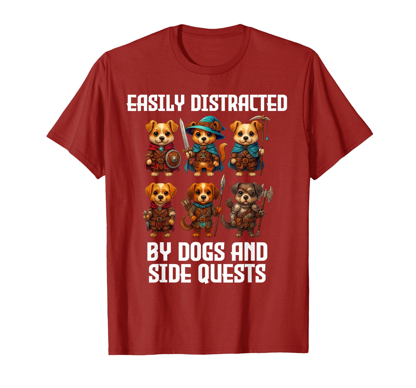 Easily Distracted by Dogs and Side Quests Funny Gamer T-Shirt