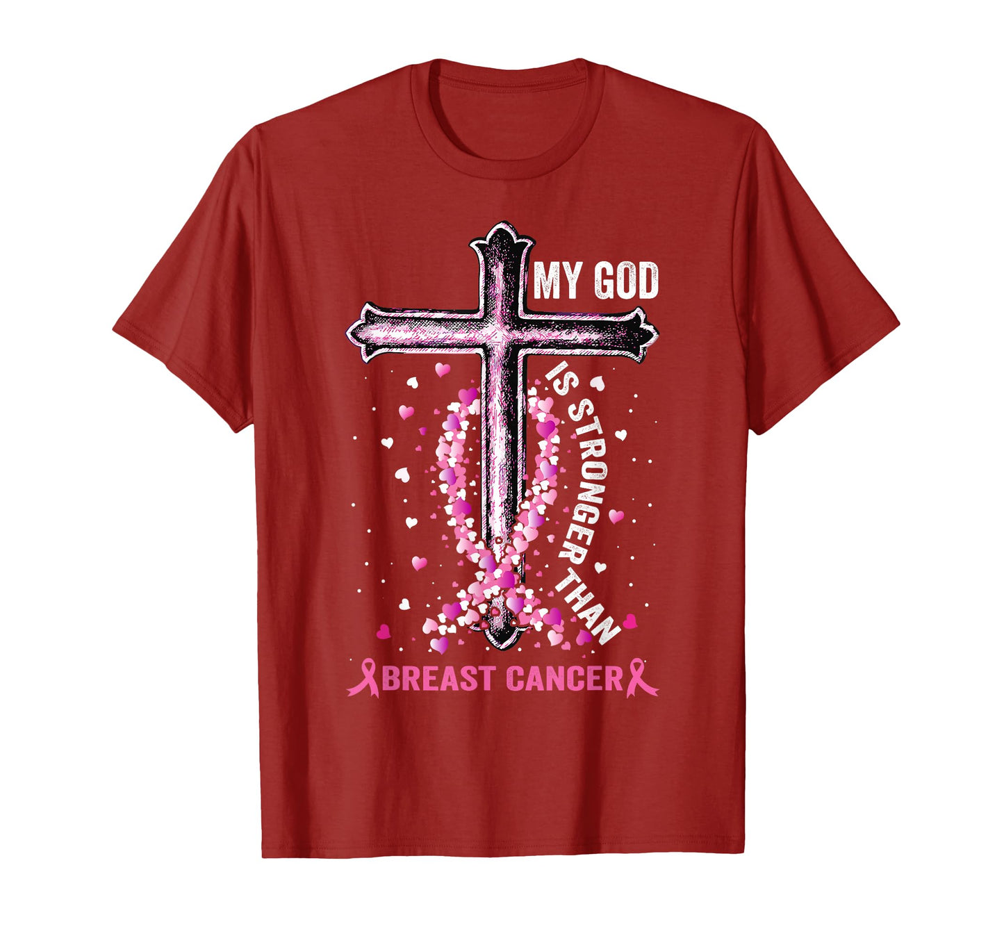 My God Is Stronger Than Breast Cancer Pink Cross Christian T-Shirt