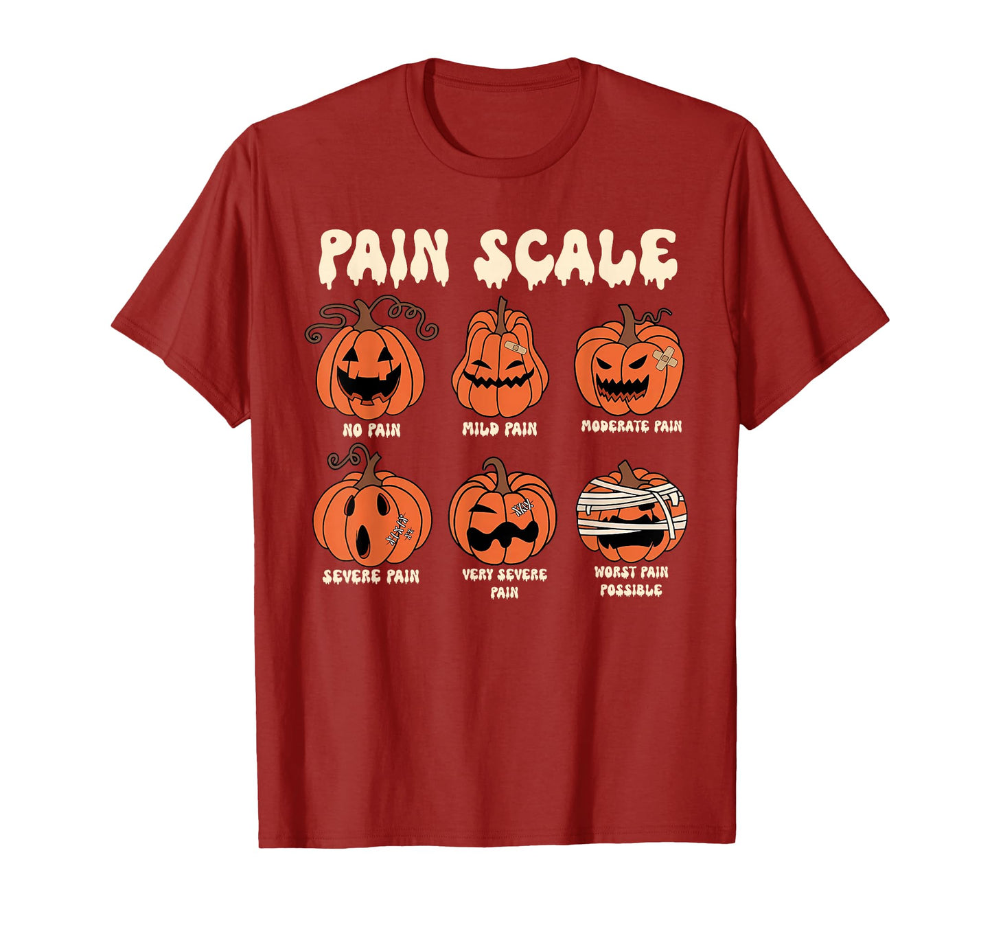 Pain Scale Spooky Pumpkin Fall Halloween Trauma Nurse Triage T-Shirt