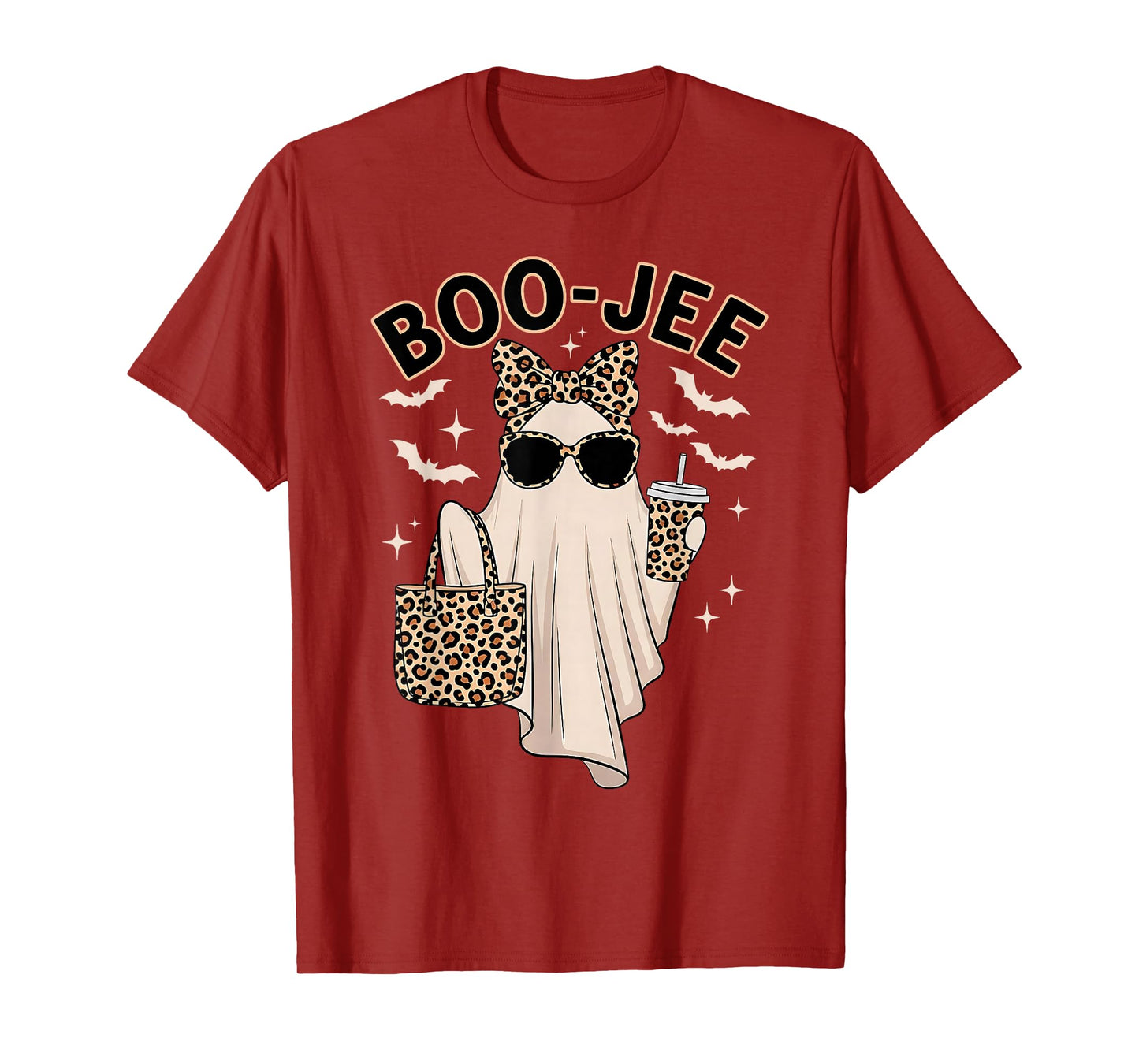 Cute Leopard Boo JEE Ghost Coffee Halloween Costume Women T-Shirt