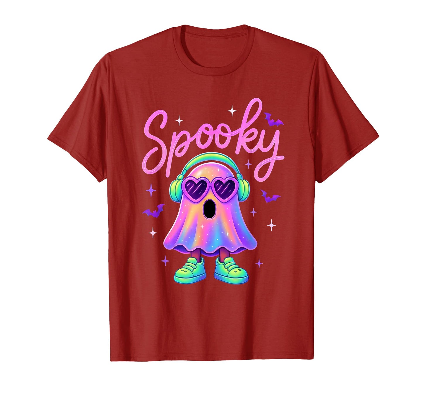 Cute Neon-Style Ghost Halloween Funny Spooky Season T-Shirt