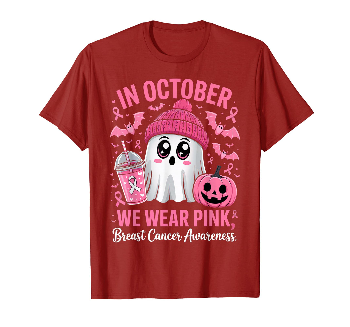 in October We Wear Pink Breast Cancer Awareness Halloween T-Shirt