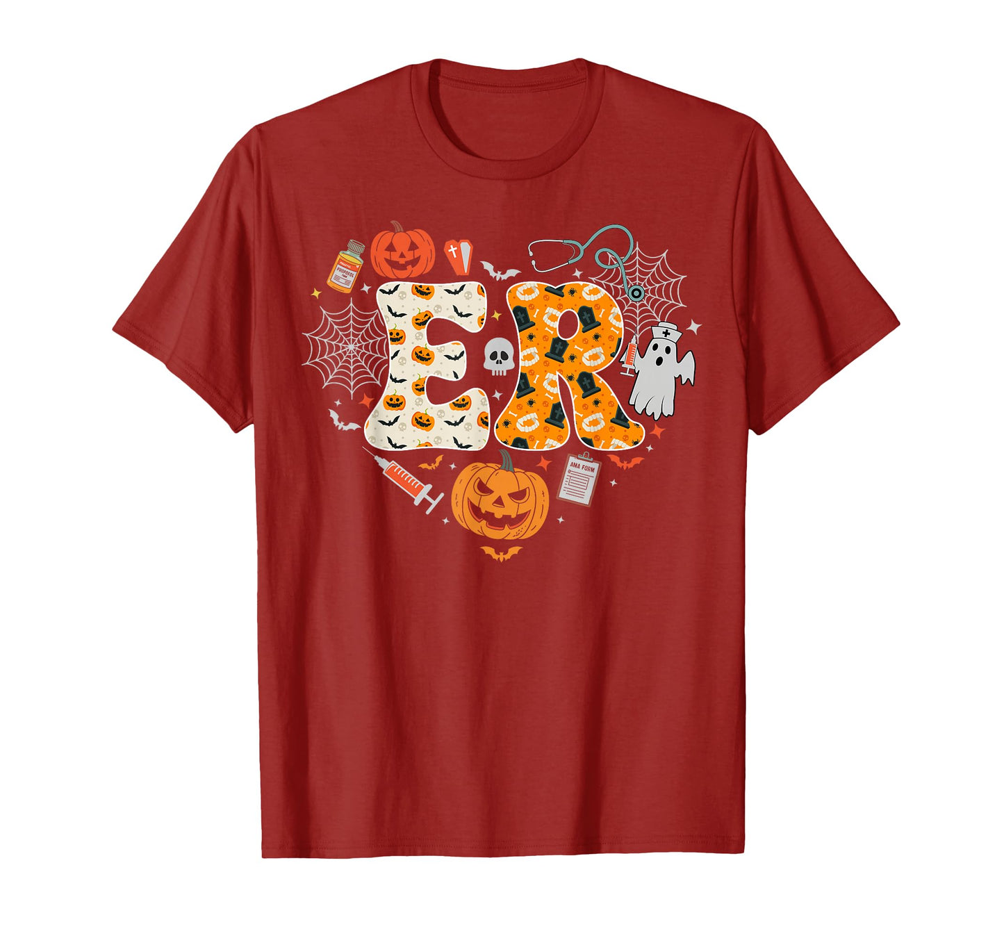 ER Nurse Emergency Room Nursing Pumpkin Spooky Halloween T-Shirt
