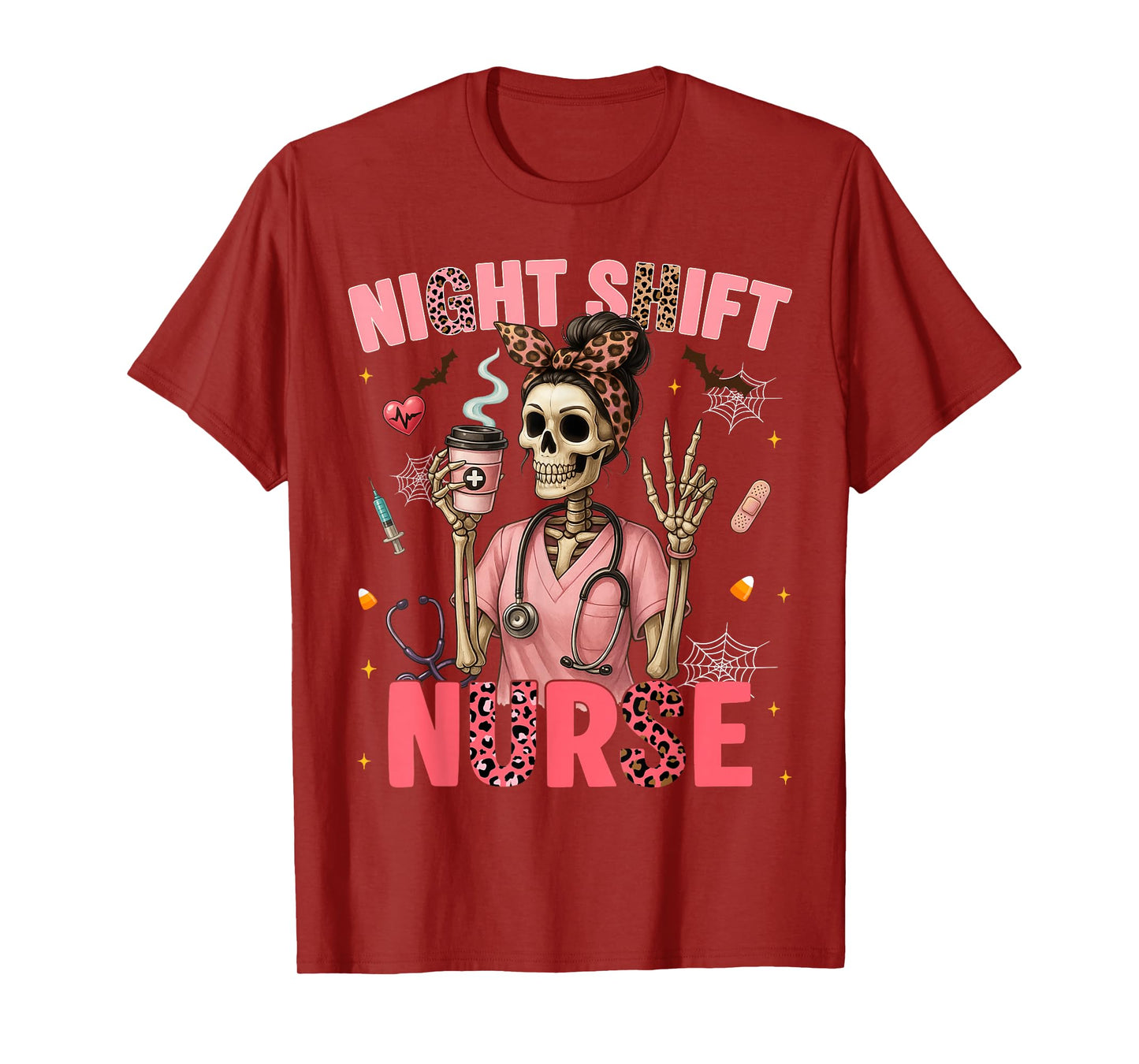 RN ICU Night Shift Nurse Skeleton Halloween Costumes Womens T-Shirt