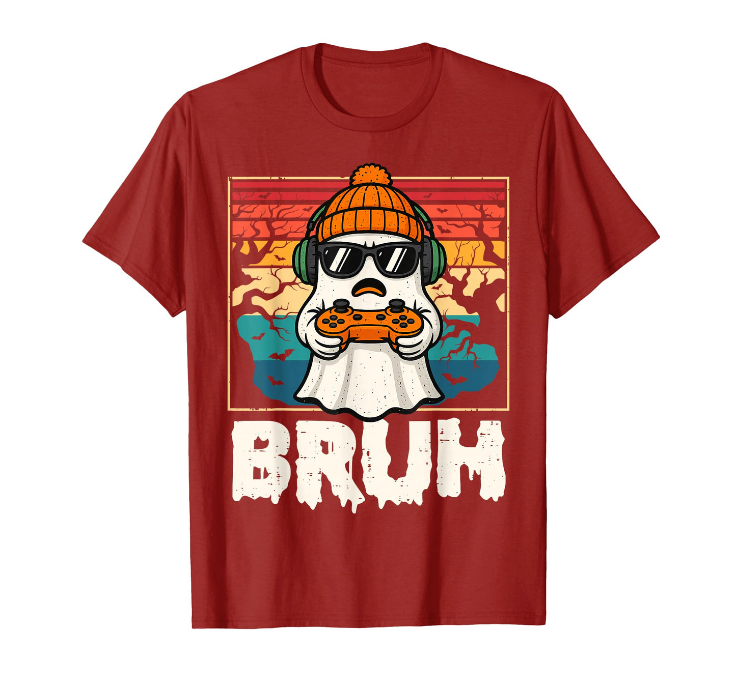 Bruh Gamer Halloween Ghost Video Gaming Men Boys Kids T-Shirt