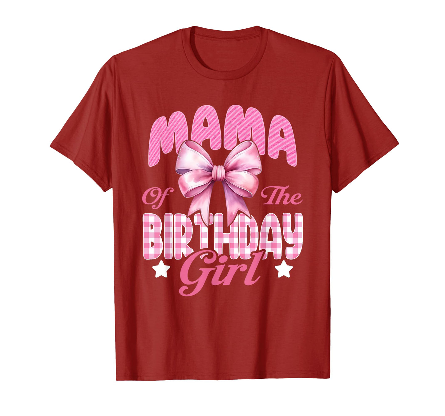 Mama of The Birthday Girl Family Pink Coquette Bow T-Shirt