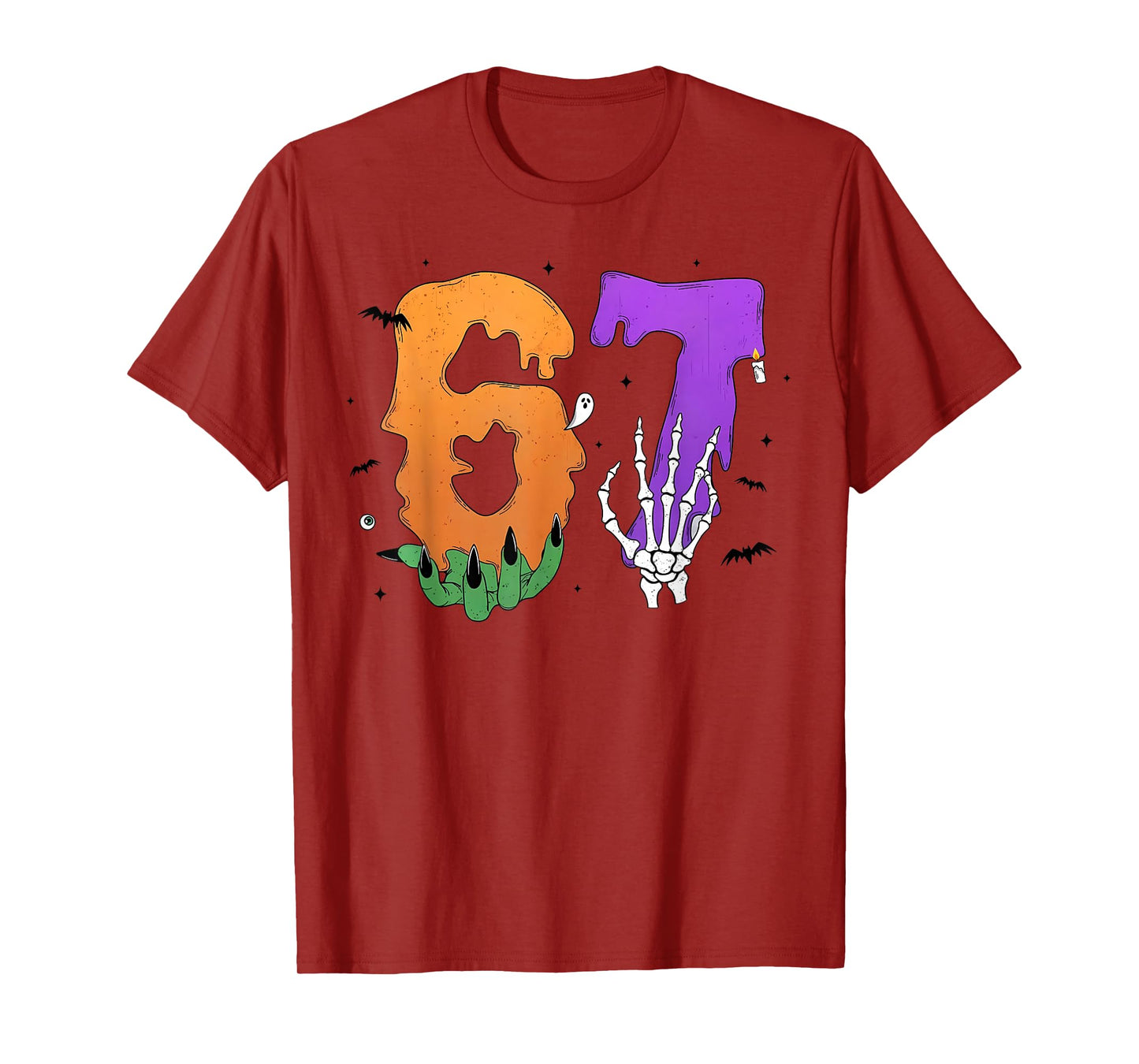 67 Skeleton Monster Hand Sign Meme Halloween Girls Boys Kids T-Shirt