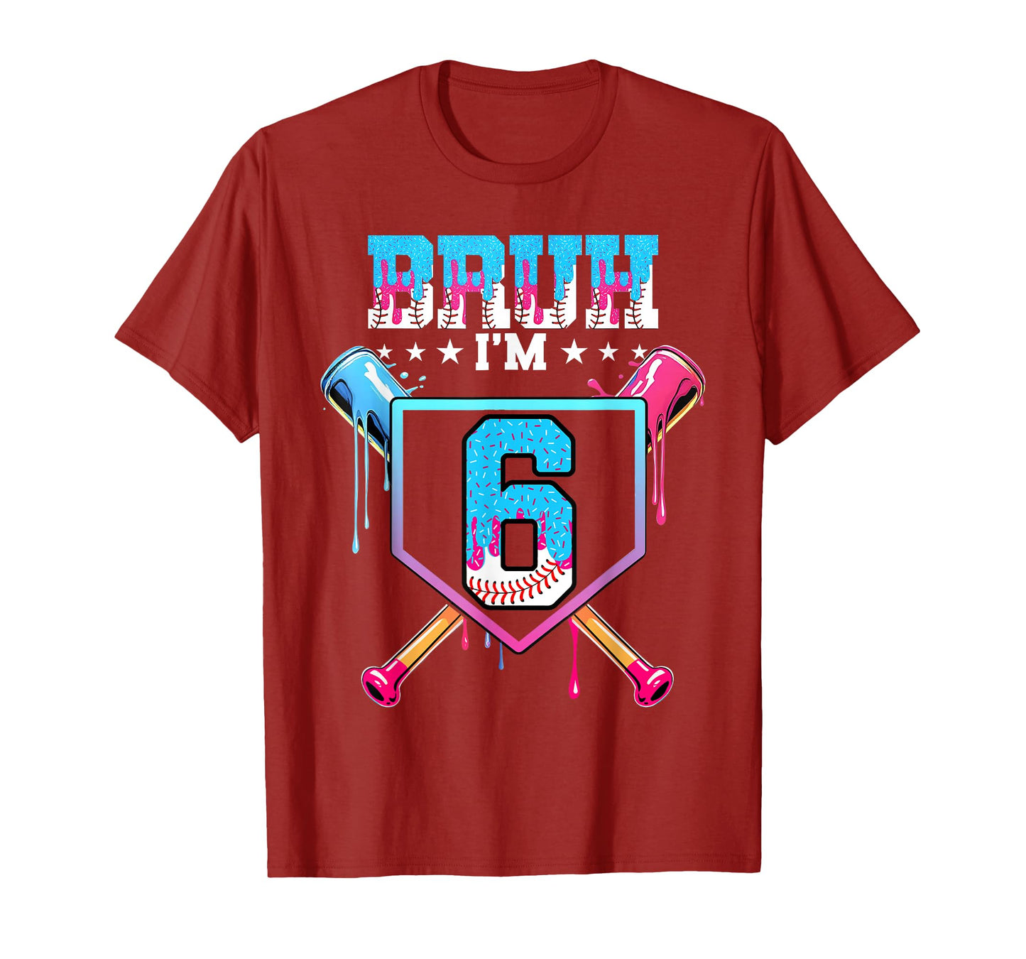 Bruh 6th Birthday Boy Baseball Ice Cream Drip 6 Year Old Boy T-Shirt